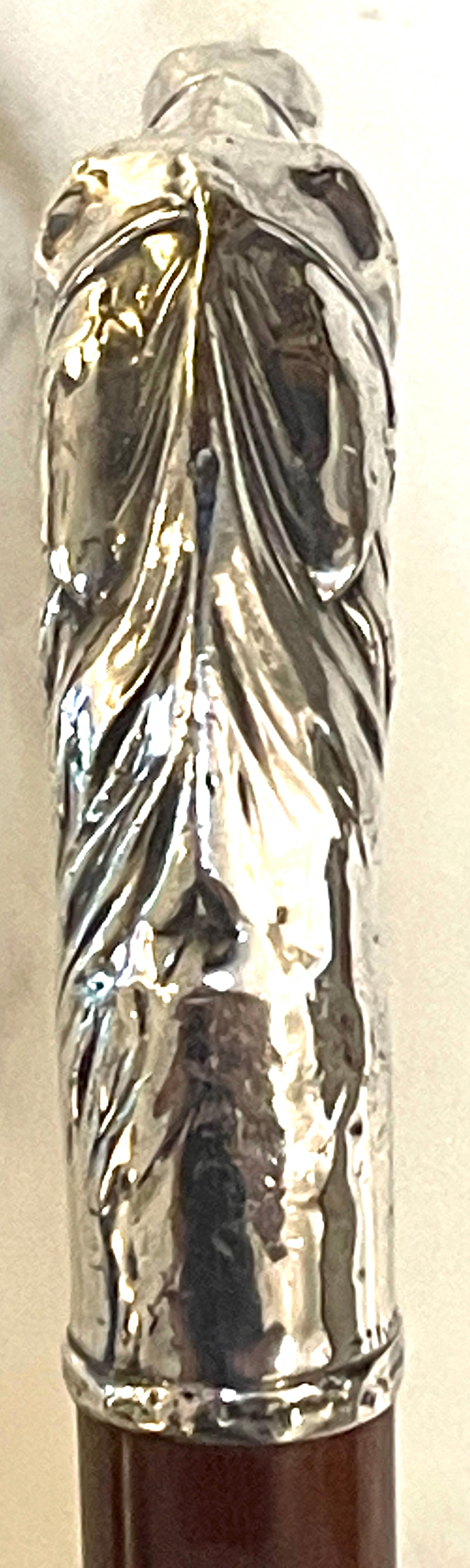 American Sterling Handled Bridled Race Horse Cane/ Walking Stick, Circa 1920 6