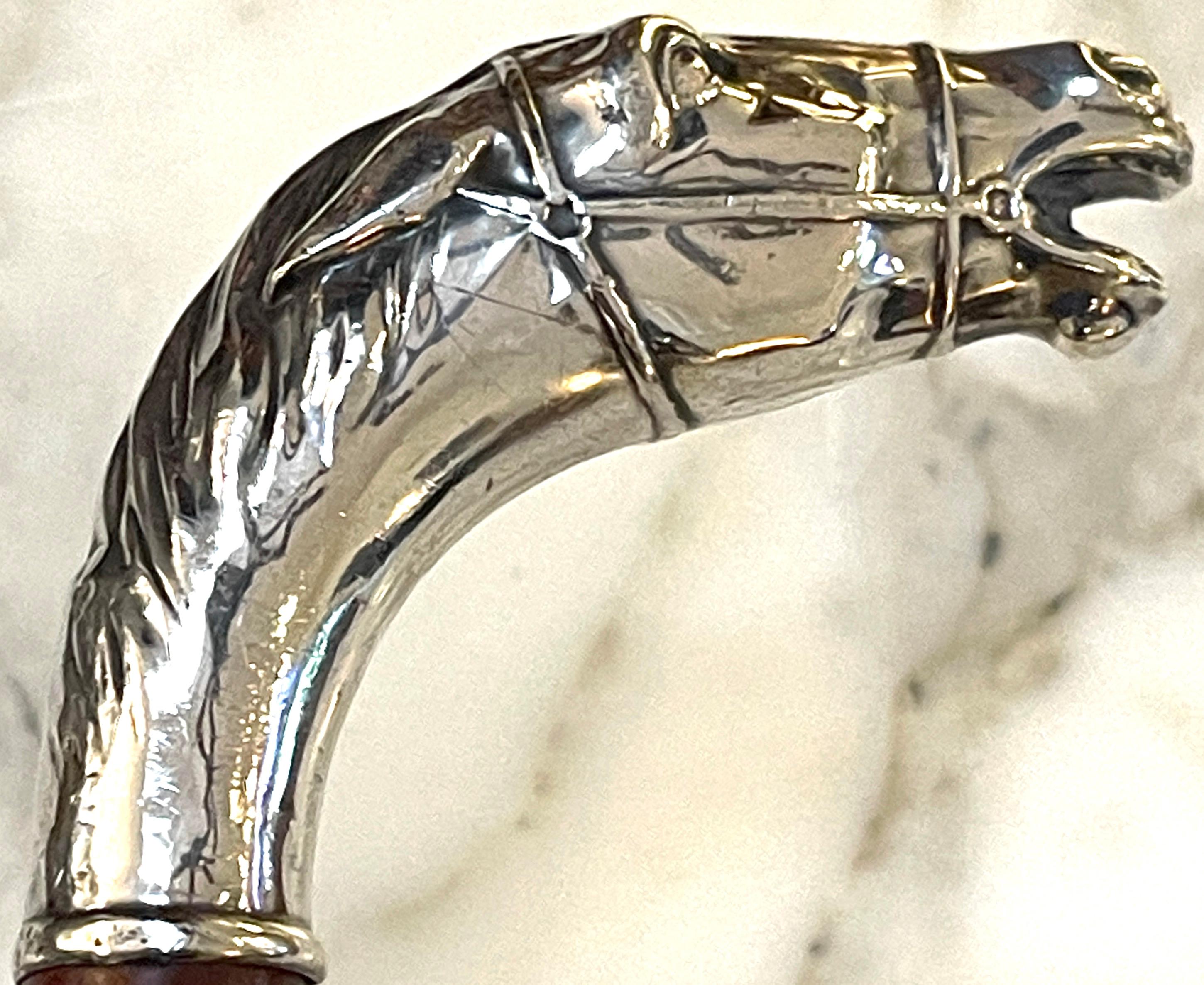 American Sterling Handled Bridled Race Horse Cane/ Walking Stick, Circa 1920 7