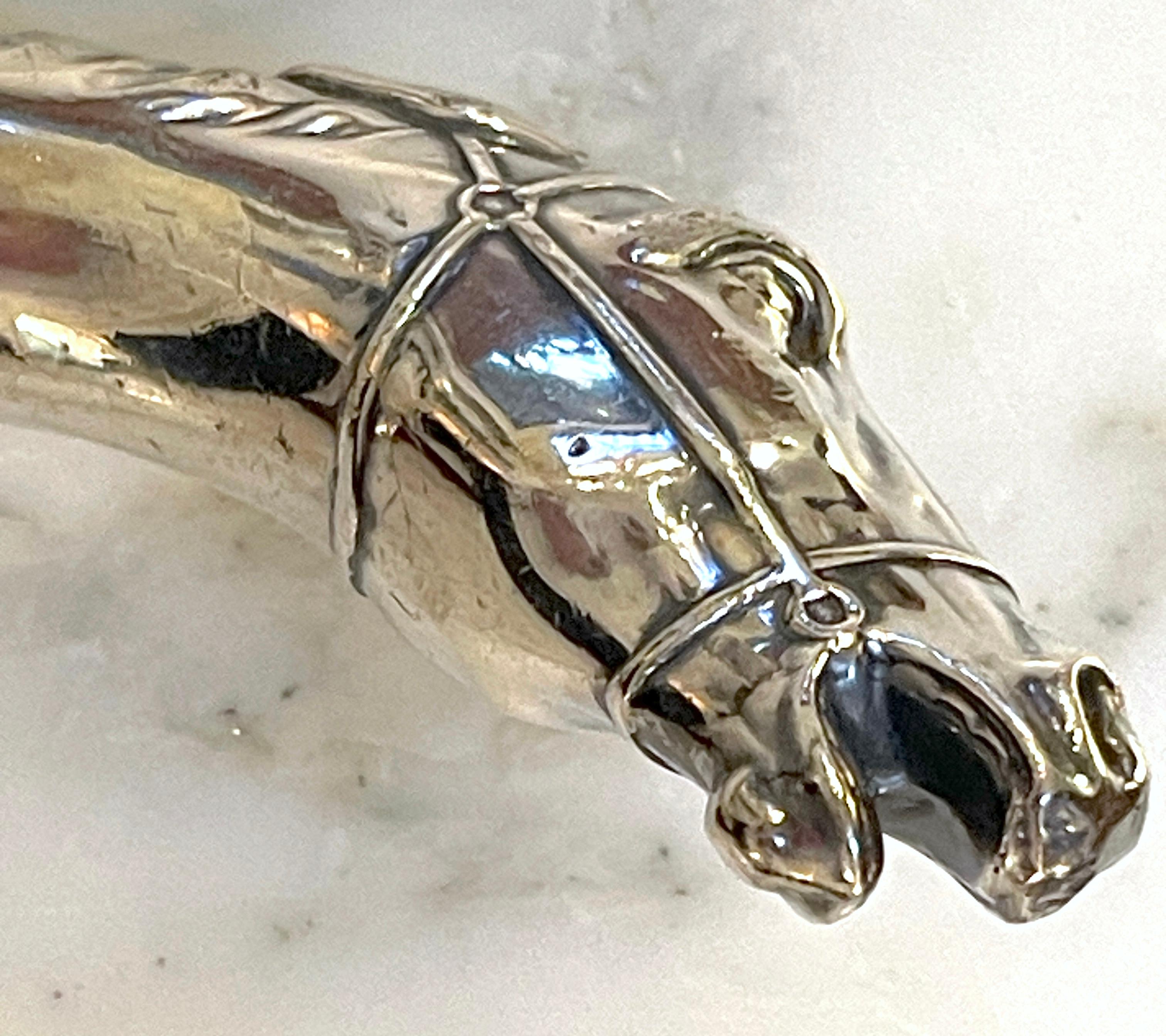 American Sterling Handled Bridled Race Horse Cane/ Walking Stick, Circa 1920 8