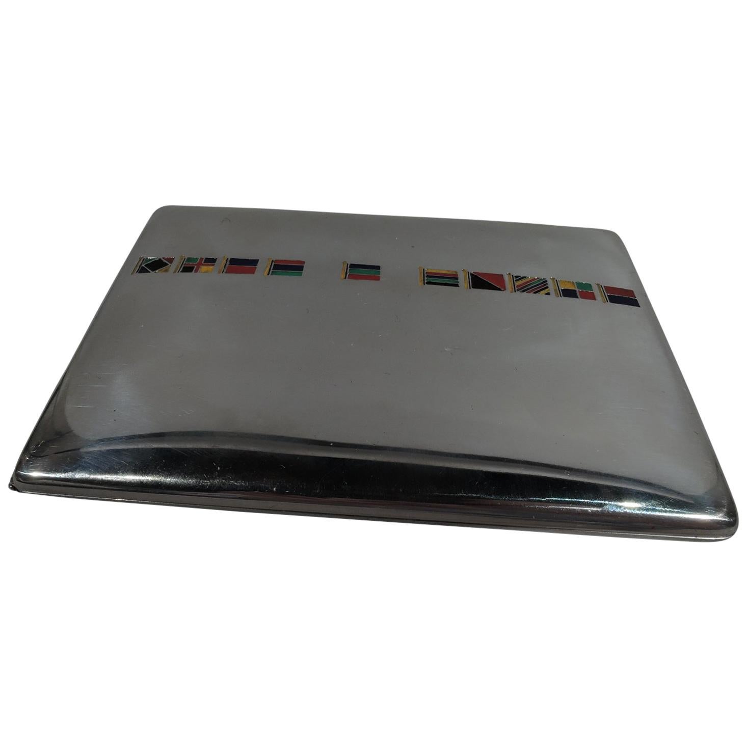 American Sterling Silver Cigarette Case with Enamel Nautical Flags
