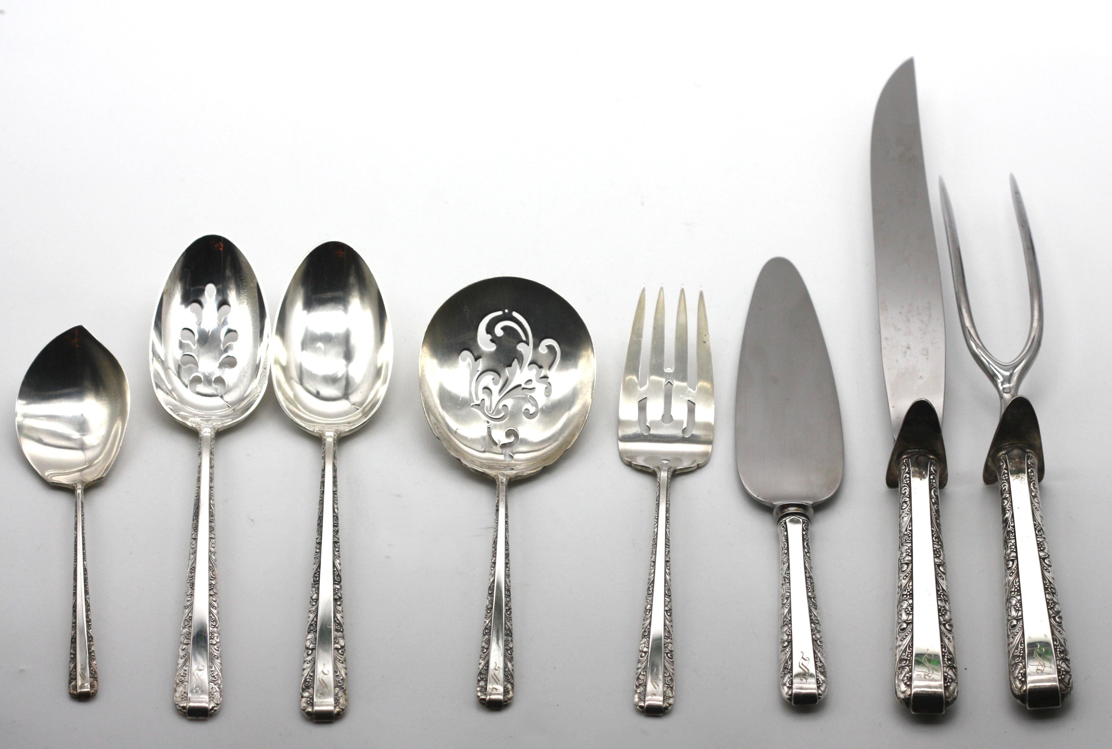 American Sterling Silver Eighty-Seven Piece Part Flatware Service In Good Condition For Sale In West Palm Beach, FL