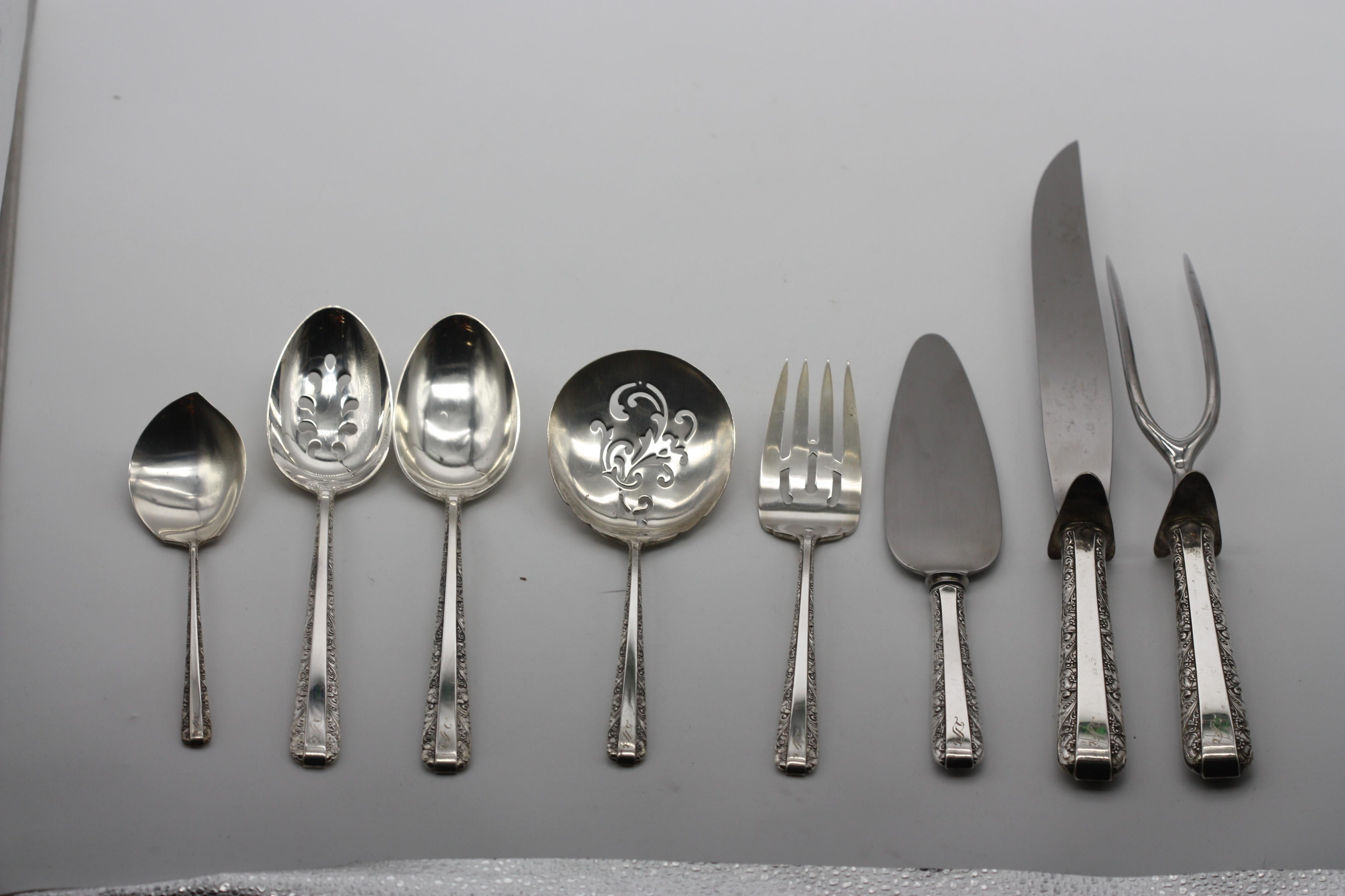 20th Century American Sterling Silver Eighty-Seven Piece Part Flatware Service For Sale