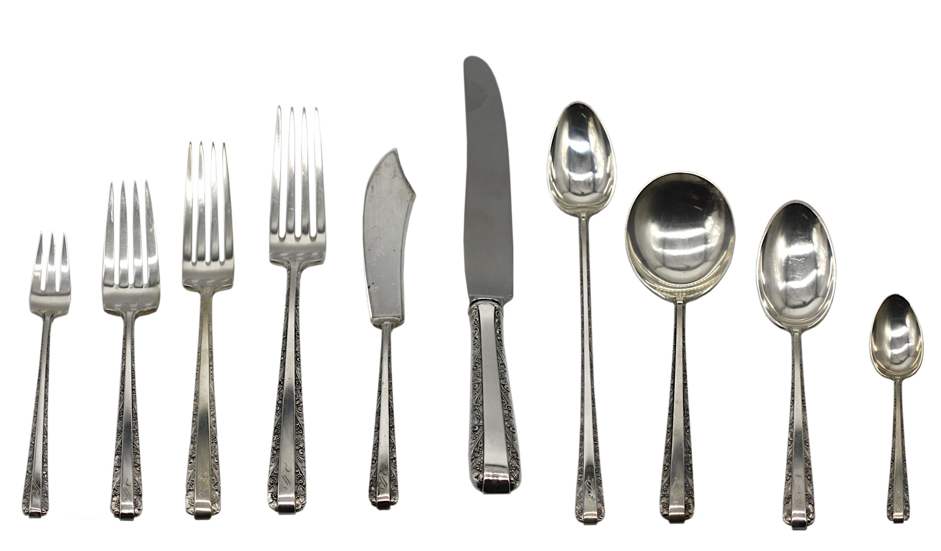 American Sterling Silver Eighty-Seven Piece Part Flatware Service For Sale 3