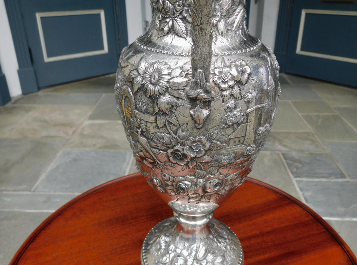 American Sterling Silver Figural & Foliage Embossed Wine Pitcher Kirk & Son 1880 For Sale 6
