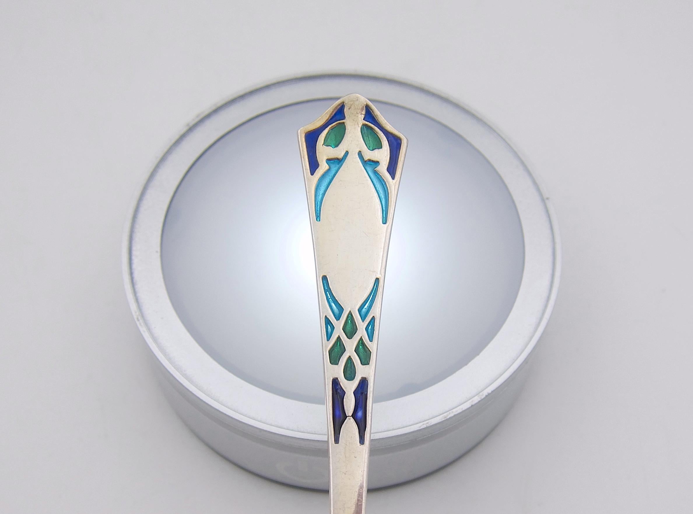 Enameled American Sterling Silver Flatware Trio with Plique-a-jour Enamel Finials For Sale