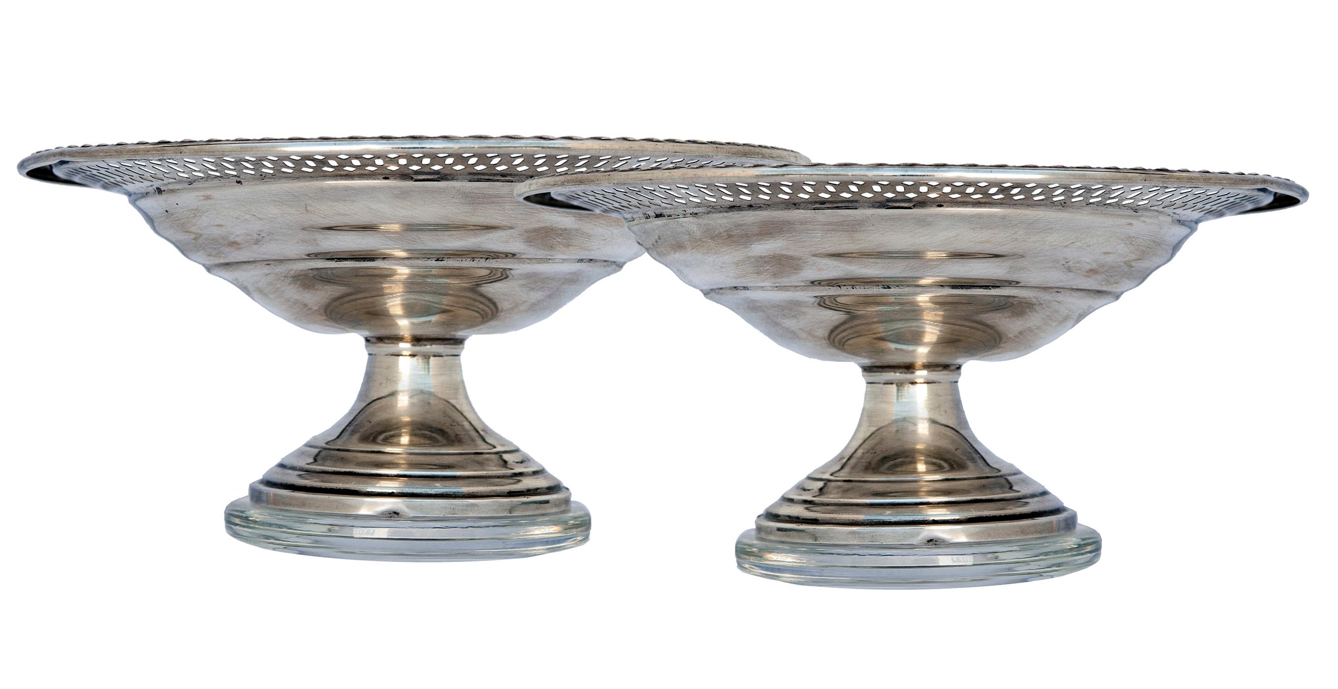 Mid-Century Modern American Sterling Silver Footed Candy Dishes; a pair For Sale