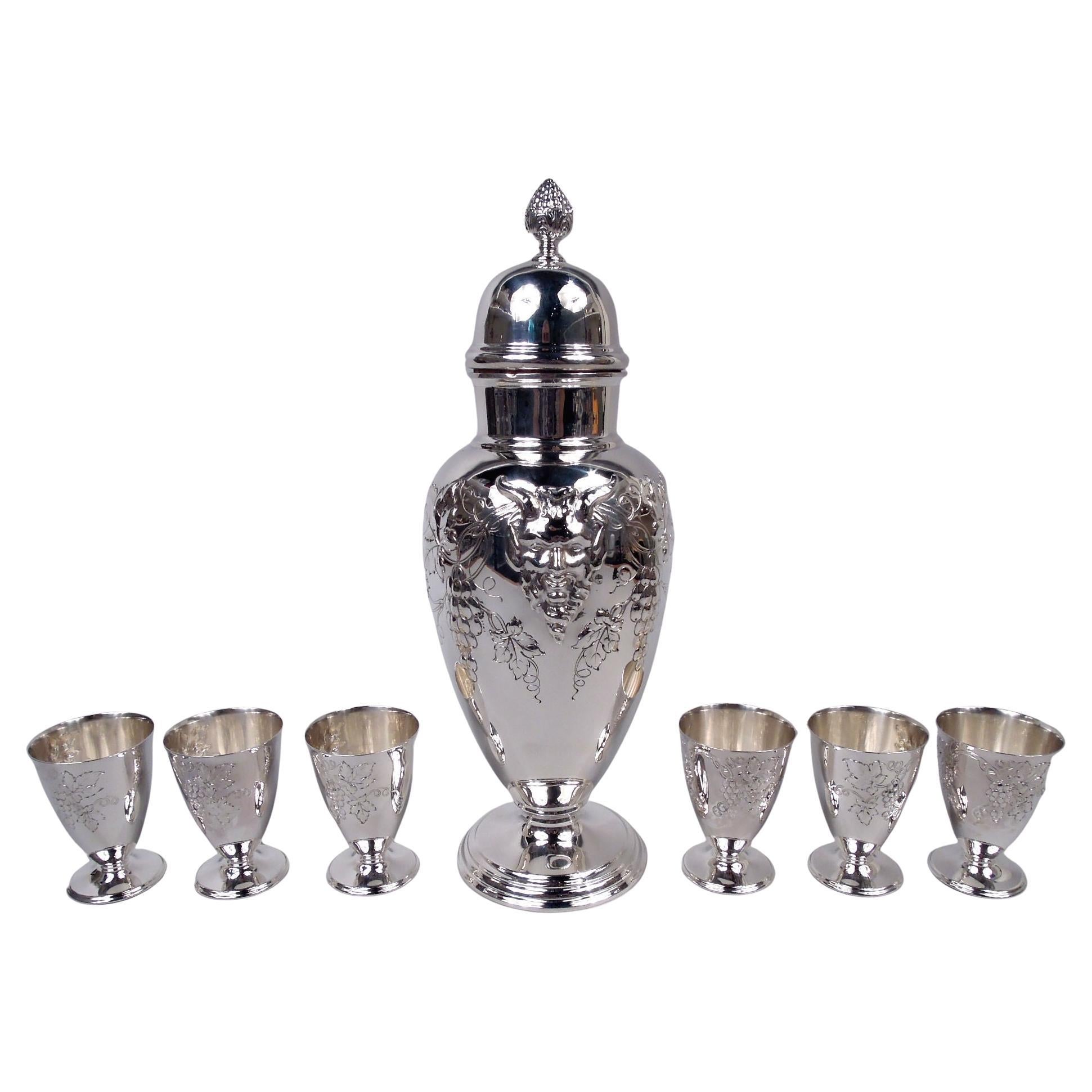Set à cocktail Grapevine en argent Sterling avec Shakers et 6 coupes en vente