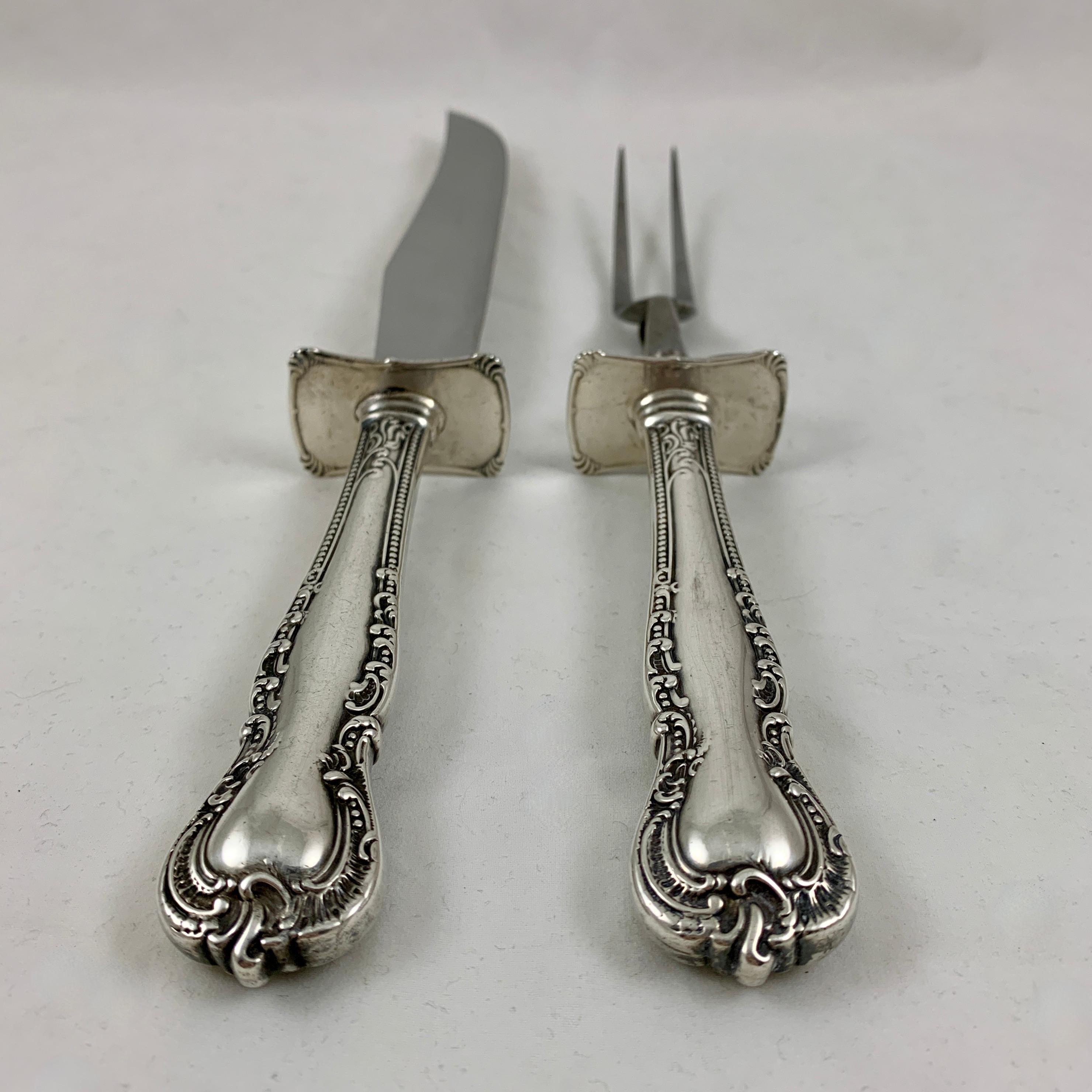 Metalwork American Sterling Silver Handled Carving Knife and Fork, Set of Two, circa 1930s For Sale