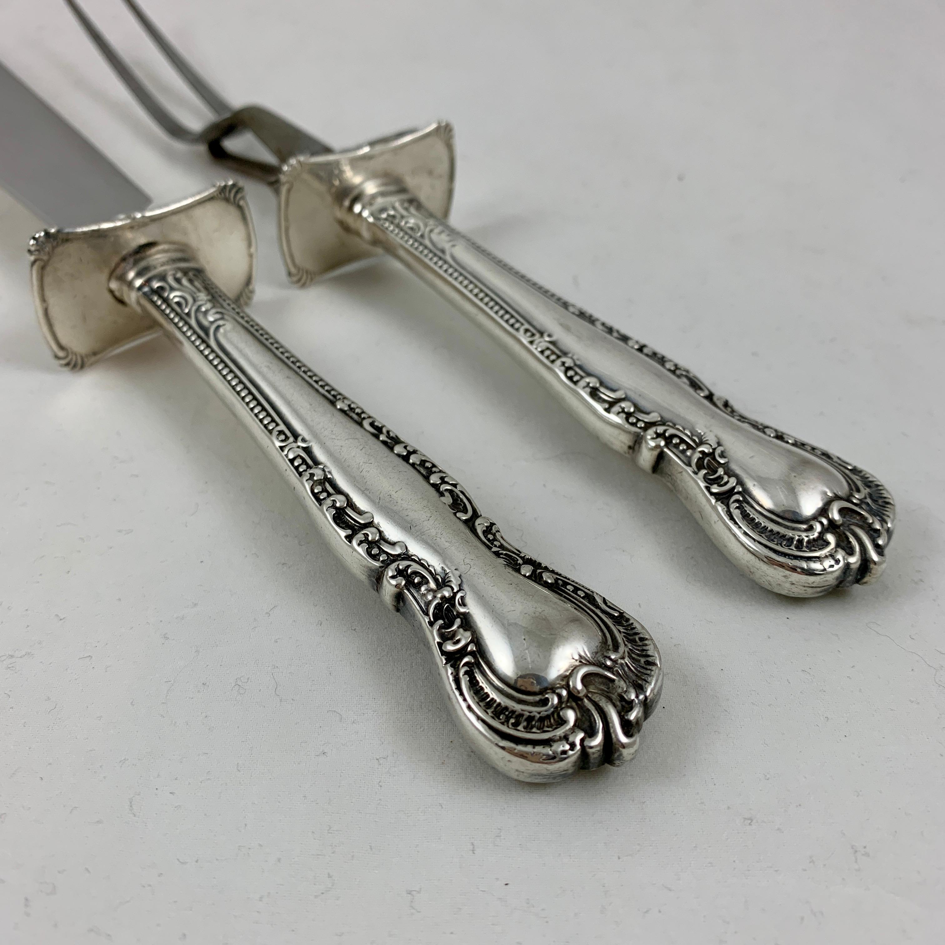 American Sterling Silver Handled Carving Knife and Fork, Set of Two, circa 1930s In Good Condition For Sale In Philadelphia, PA