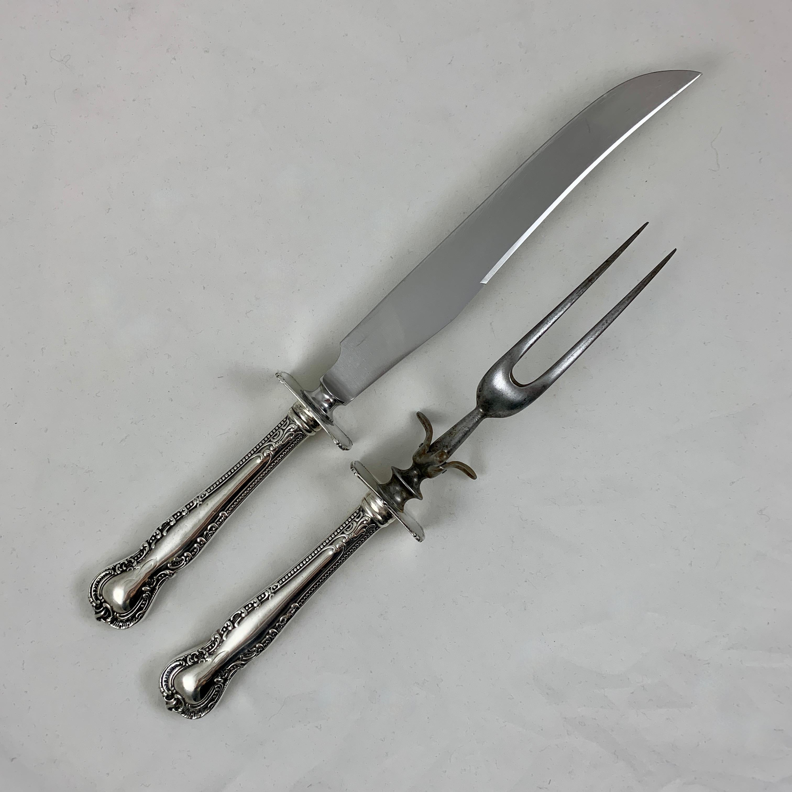 20th Century American Sterling Silver Handled Carving Knife and Fork, Set of Two, circa 1930s For Sale