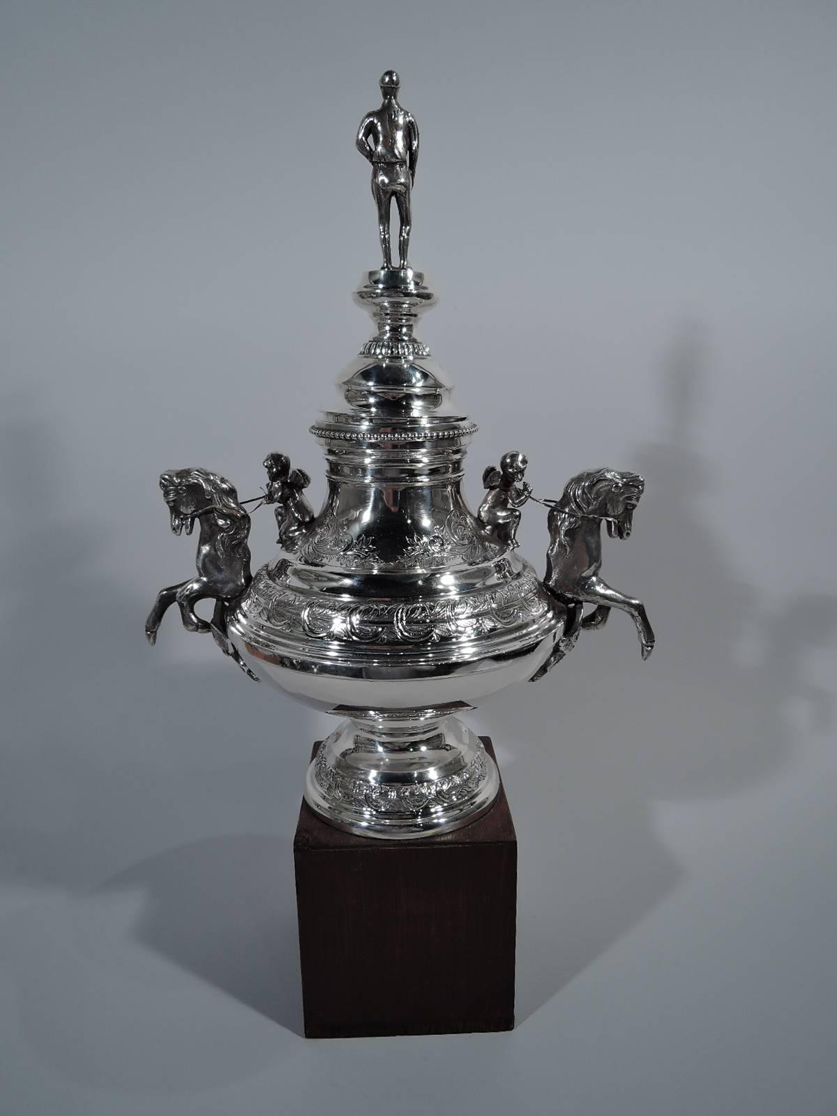 Modern American Sterling Silver Horse Trophy with Jockey Finial