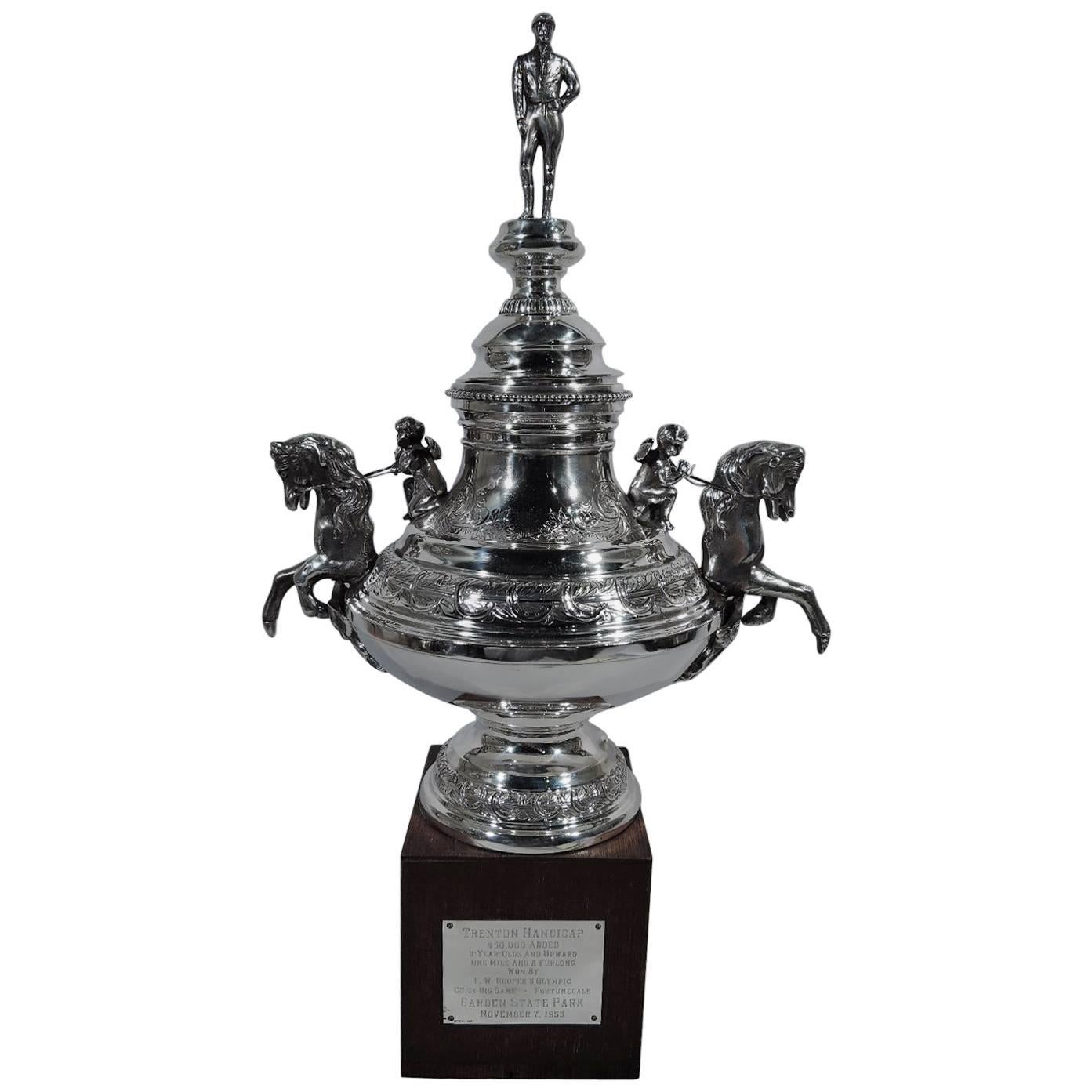 American Sterling Silver Horse Trophy with Jockey Finial
