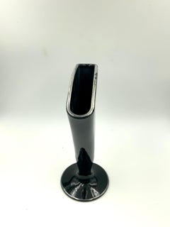 American Sterling Silver Overlay Black Fan Shaped Vase