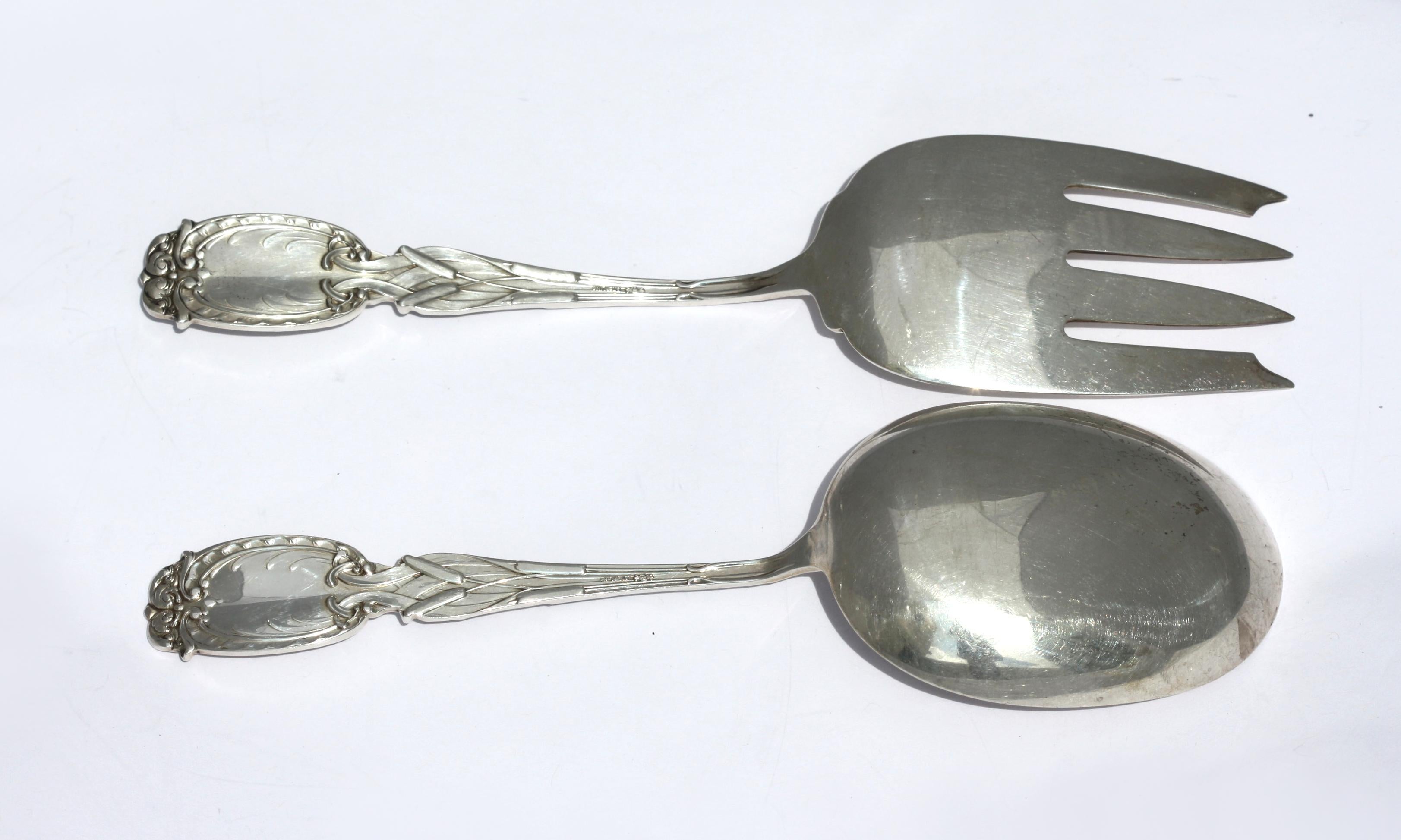 American Sterling Silver Salad Fork and Spoon In Good Condition For Sale In West Palm Beach, FL