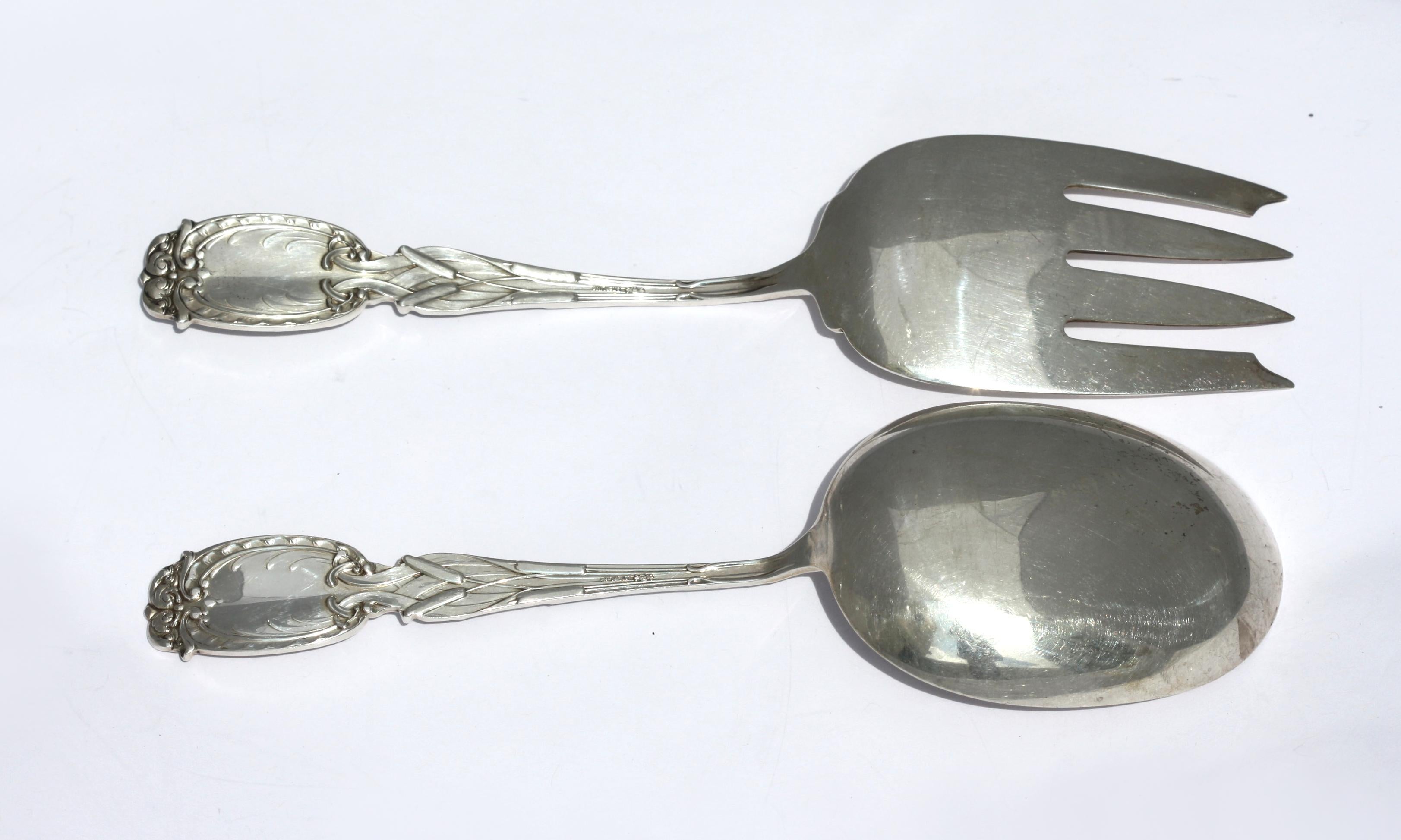 Fourchette et cuillère à salade en argent Sterling américain Bon état - En vente à West Palm Beach, FL