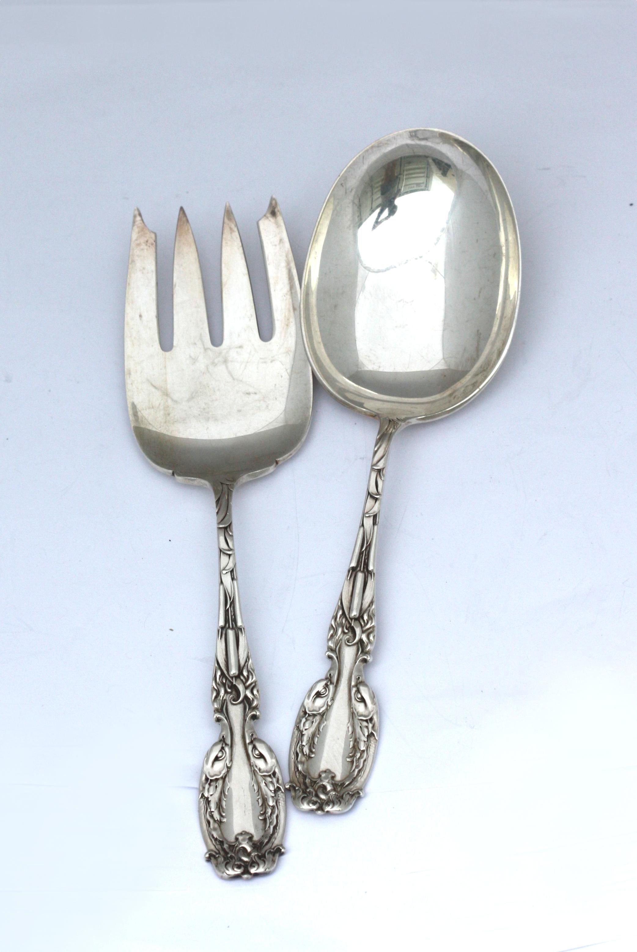 American Sterling Silver Salad Fork and Spoon For Sale 2