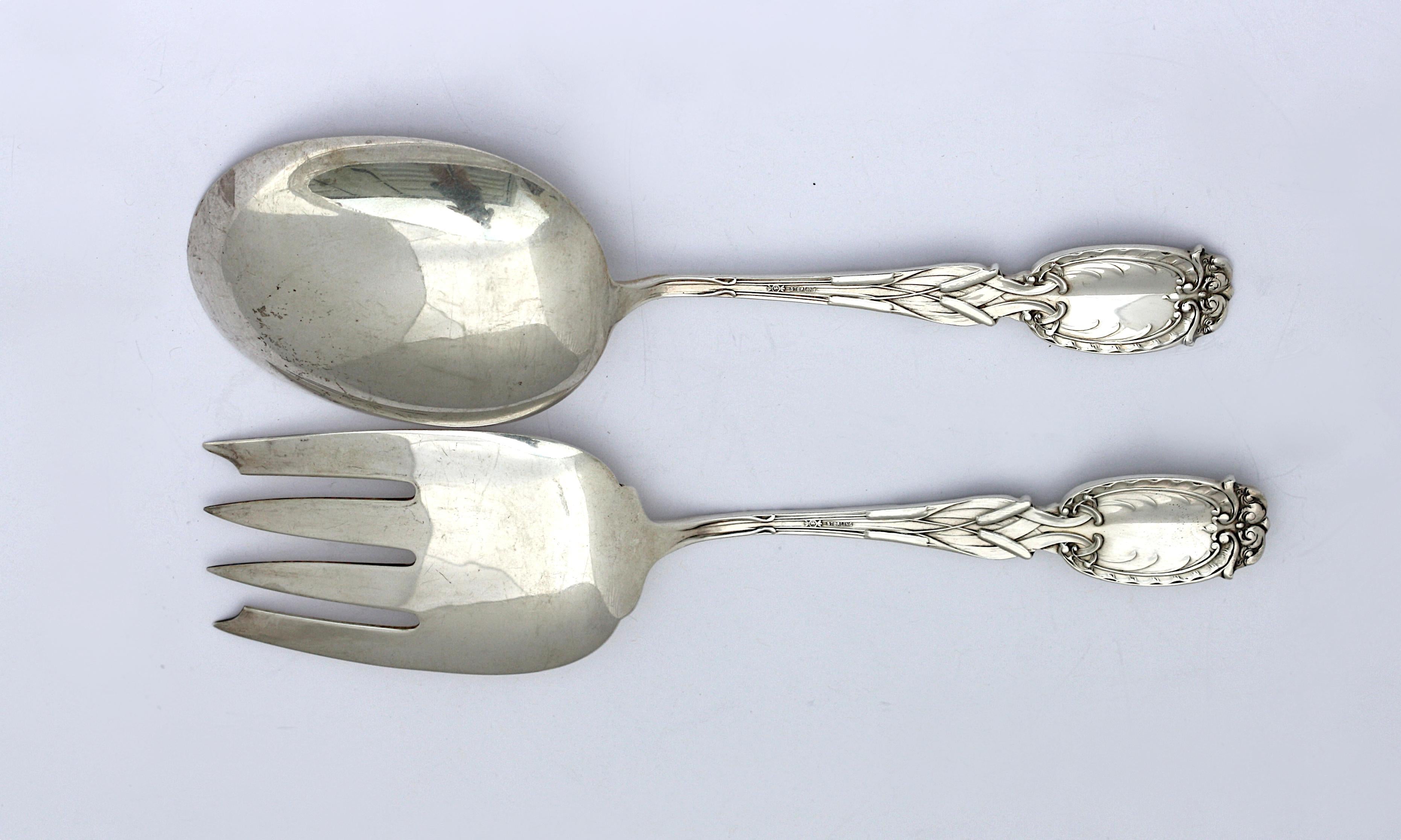 American Sterling Silver Salad Fork and Spoon For Sale 3