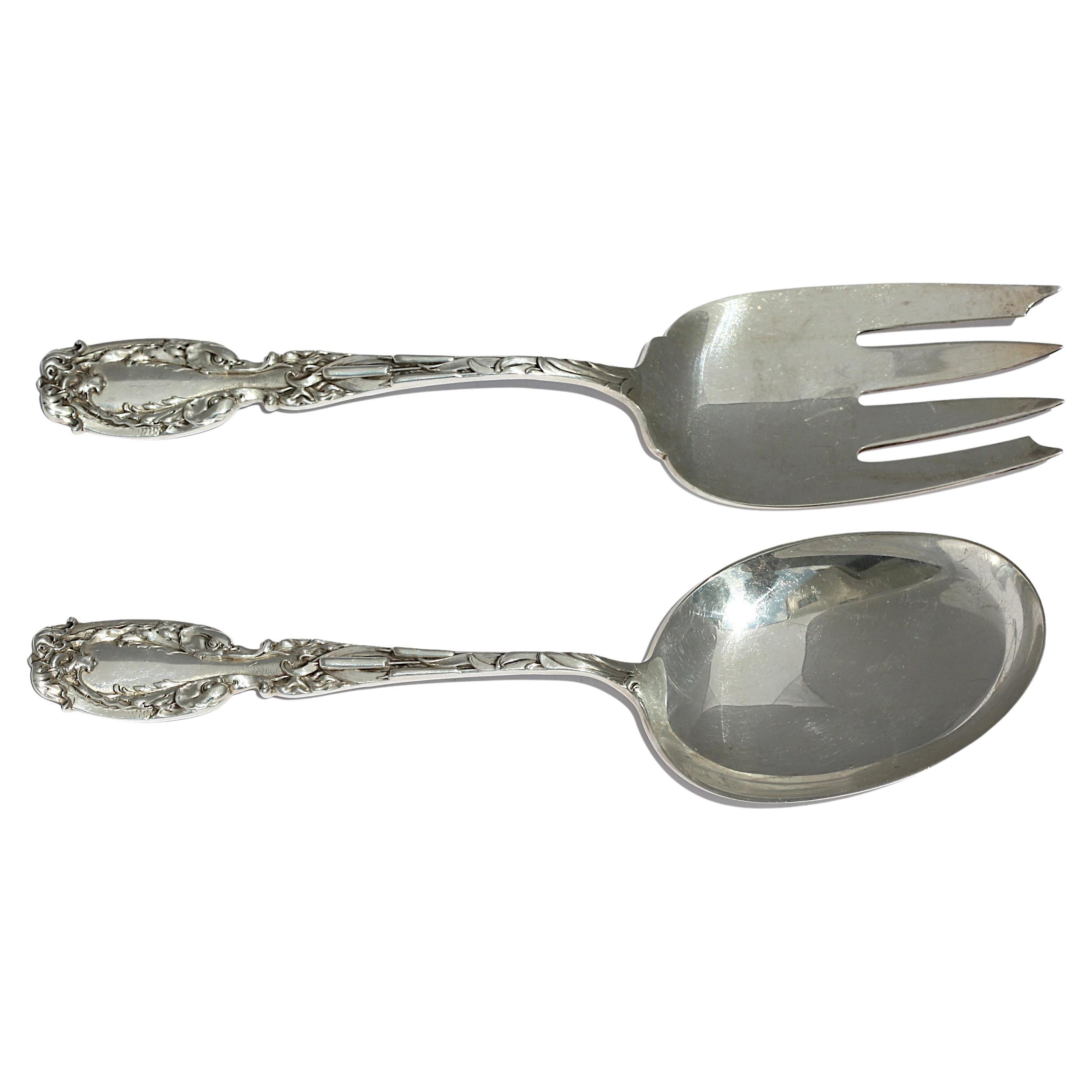 Tenedor y cuchara de ensalada americanos de plata de ley