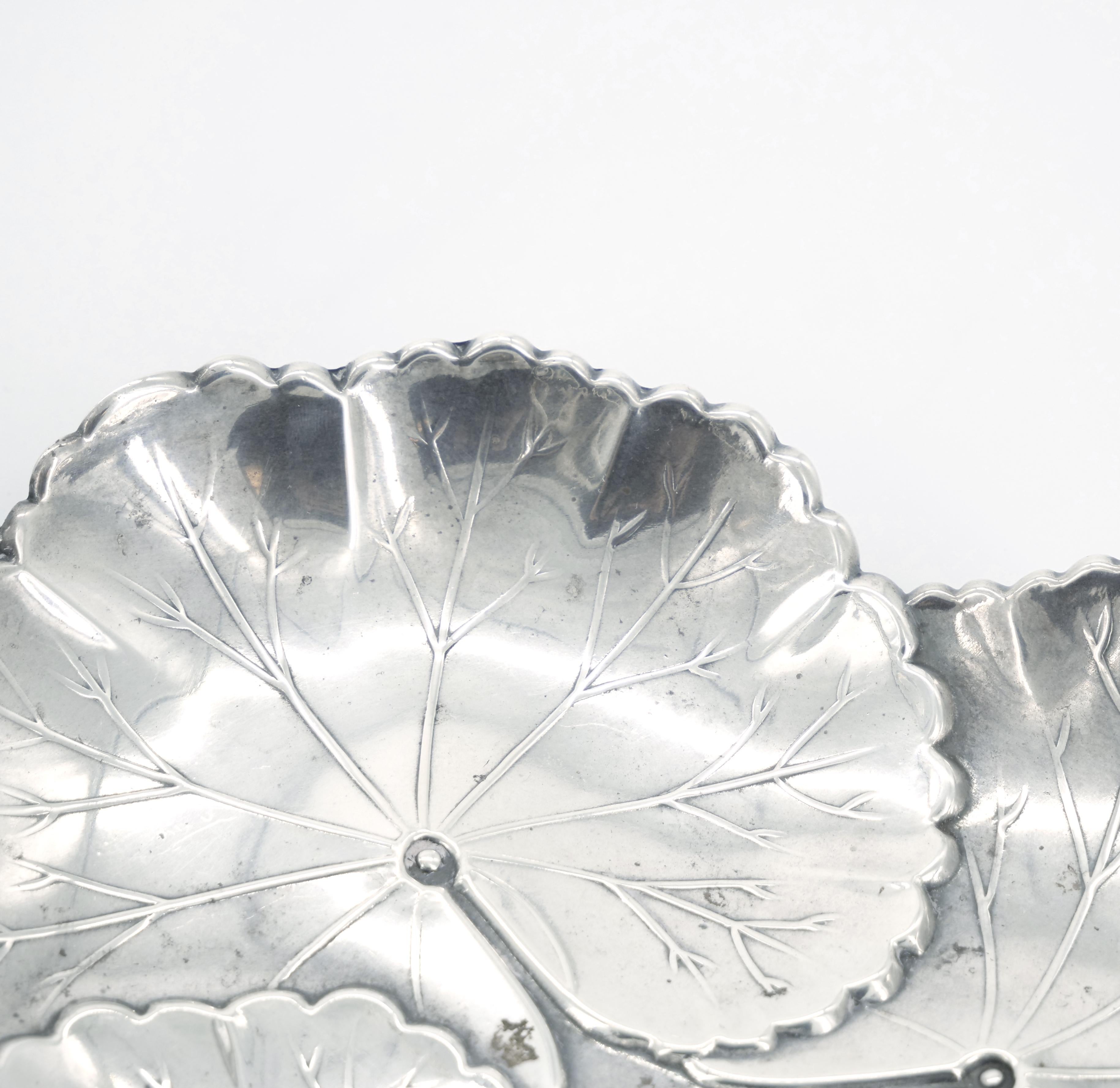 American Sterling Silver Serving Dish with Water Lily Pad Motif / Reed & Barton For Sale 2