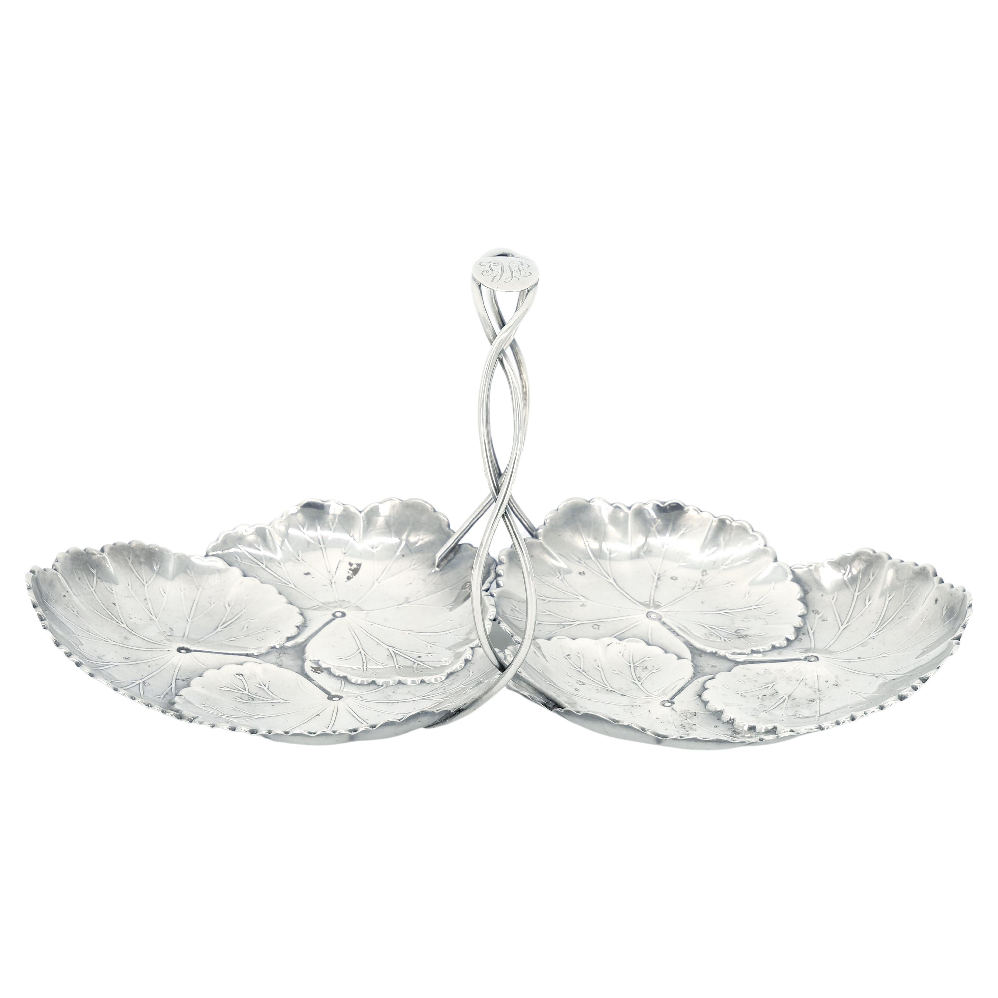 American Sterling Silver Serving Dish with Water Lily Pad Motif / Reed & Barton