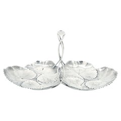 Retro American Sterling Silver Serving Dish with Water Lily Pad Motif / Reed & Barton