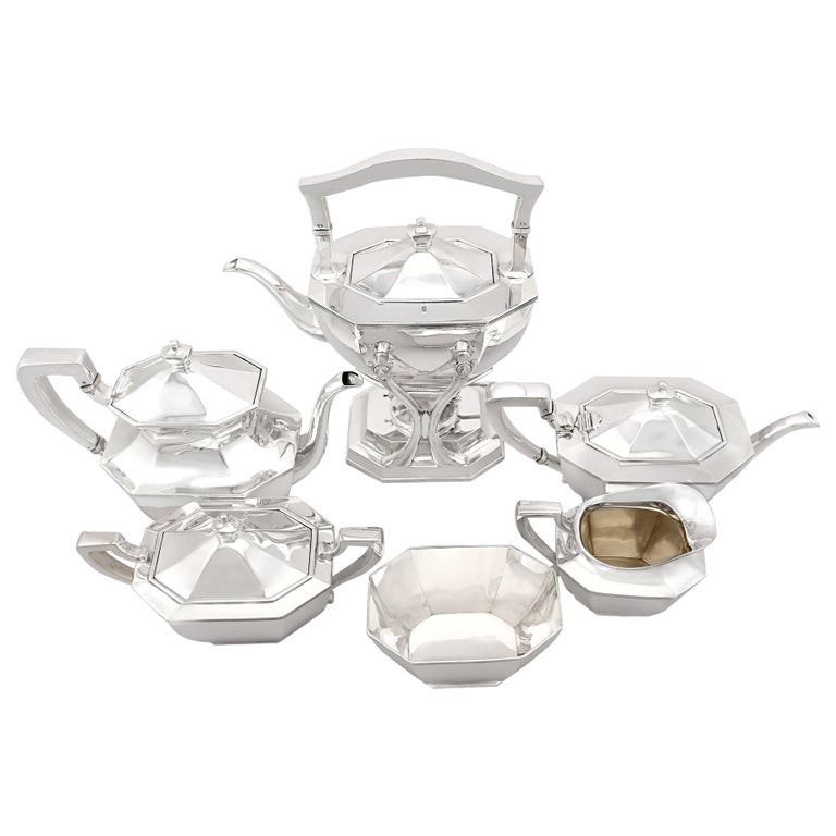 American Sterling Silver Six Piece Tea and Coffee Service Queen Anne Style For Sale