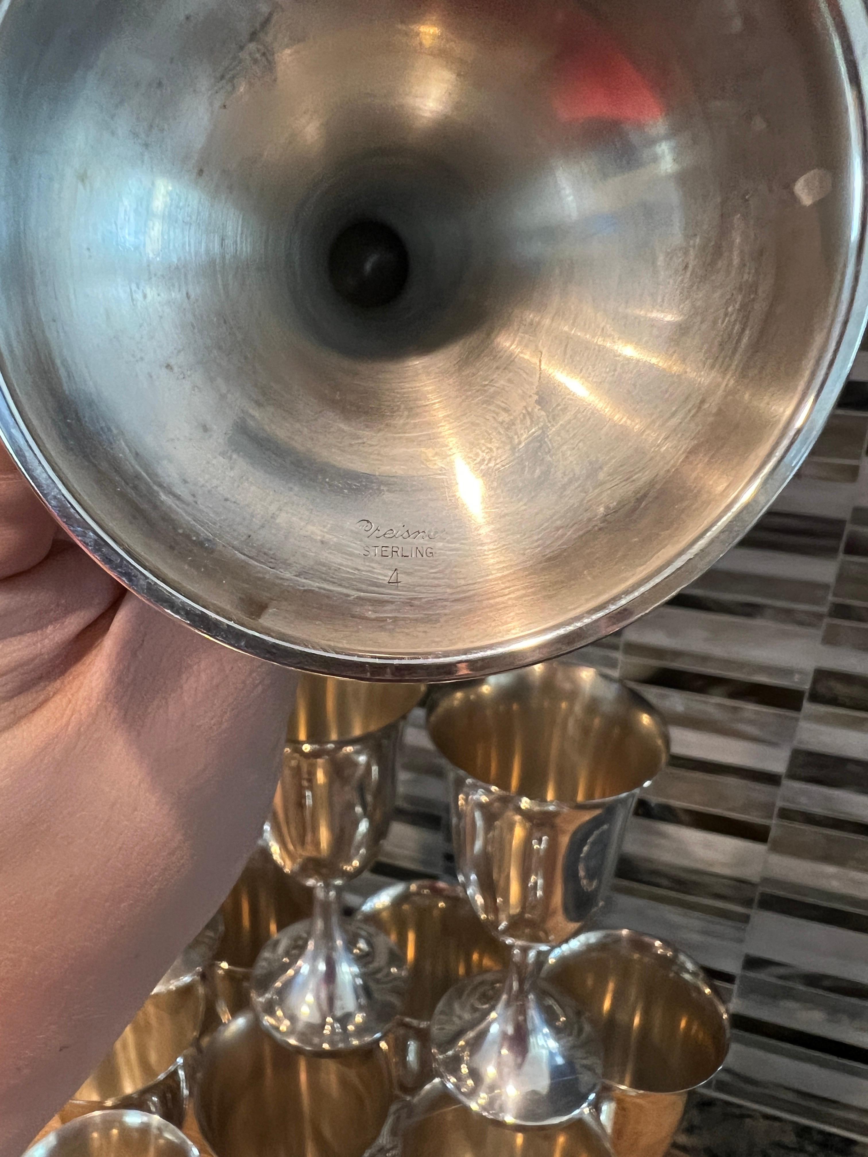20th Century American Sterling Silver Water Goblets by Preisner, 14 Available