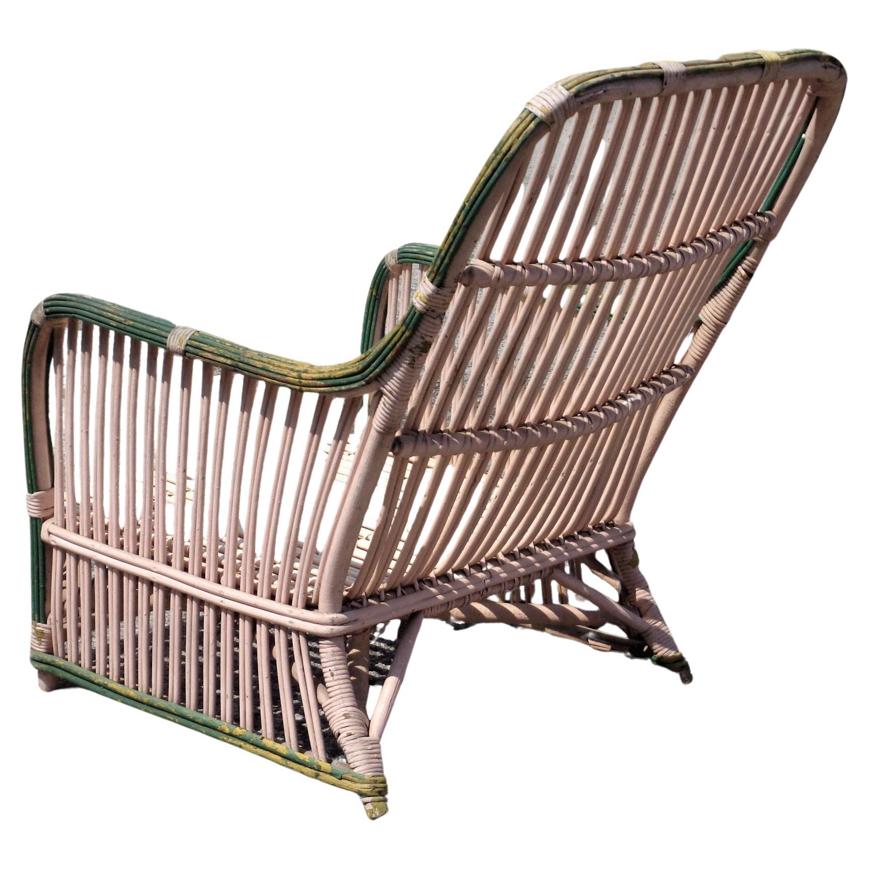 Hand-Woven  American Art Deco Stick Wicker Lounge Chair, Circa 1930