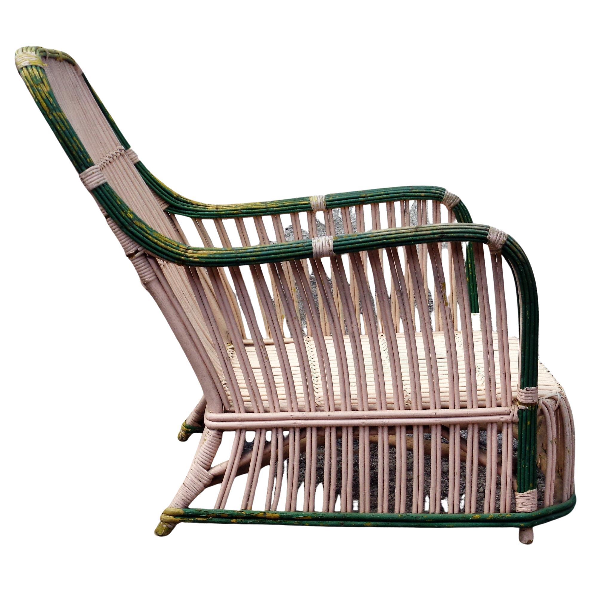 American Art Deco Stick Wicker Lounge Chair, Circa 1930 In Good Condition In Rochester, NY