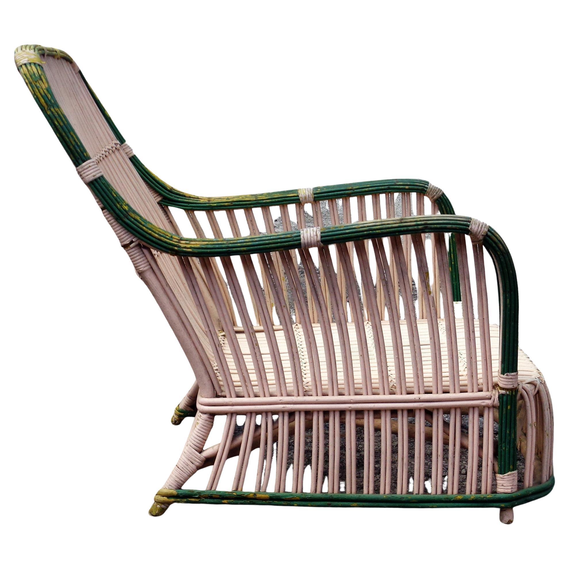 Tissé à la main  Fauteuil de salon américain Art Déco en osier bâtonné, vers 1930