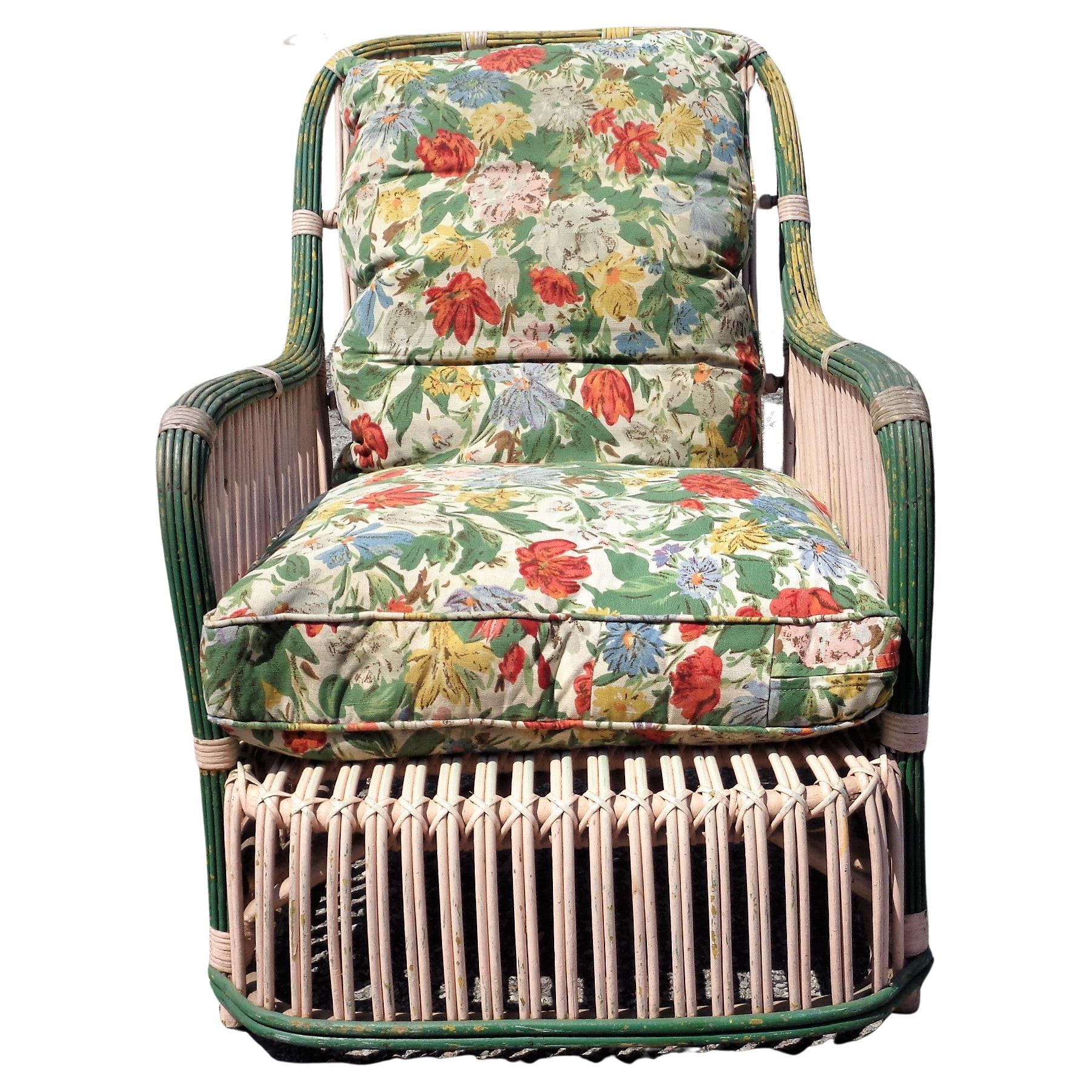 Hand-Woven  American Art Deco Stick Wicker Lounge Chair, Circa 1930 For Sale