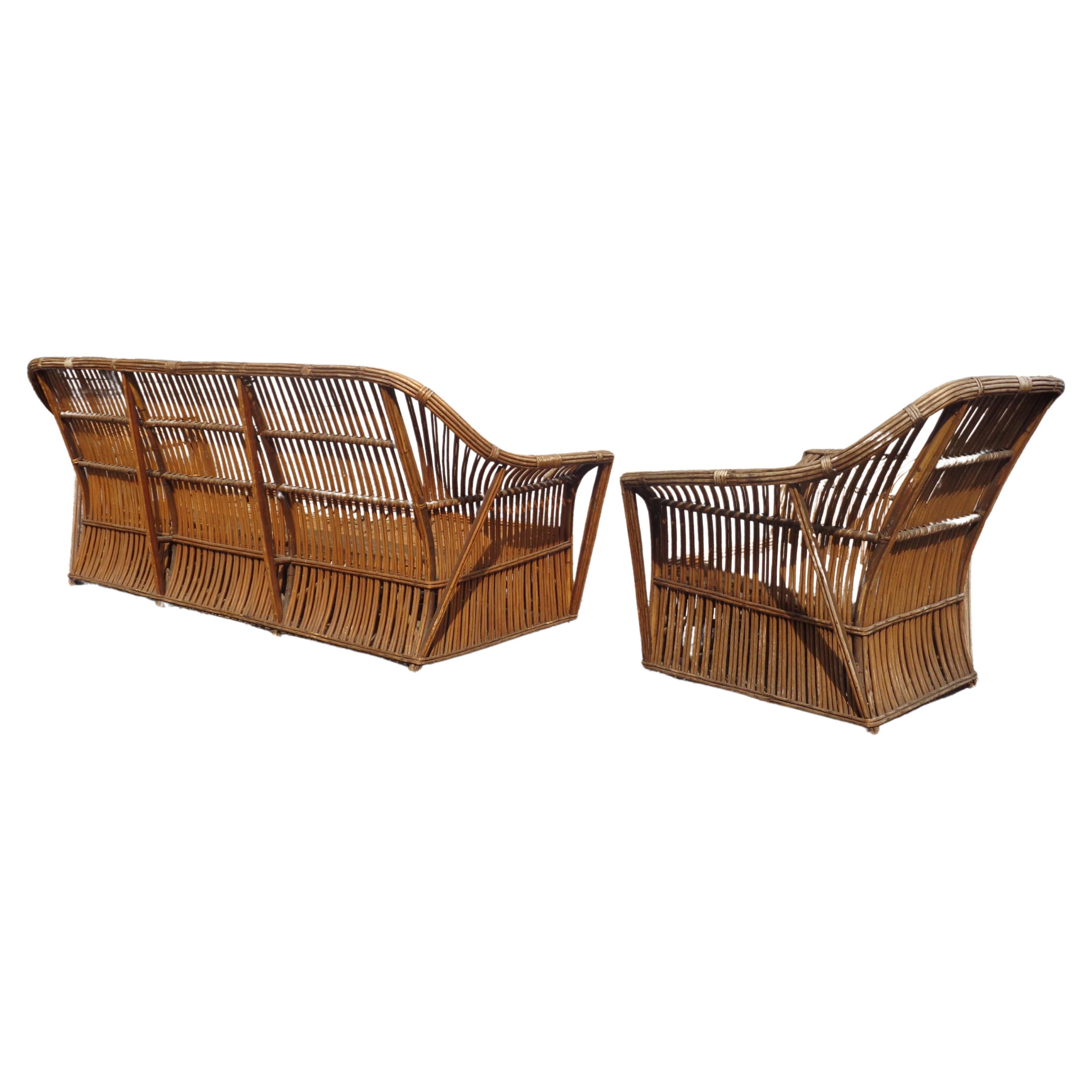 American Stick Wicker Set - Sofa and Matching Lounge Chair, Circa 1930 7