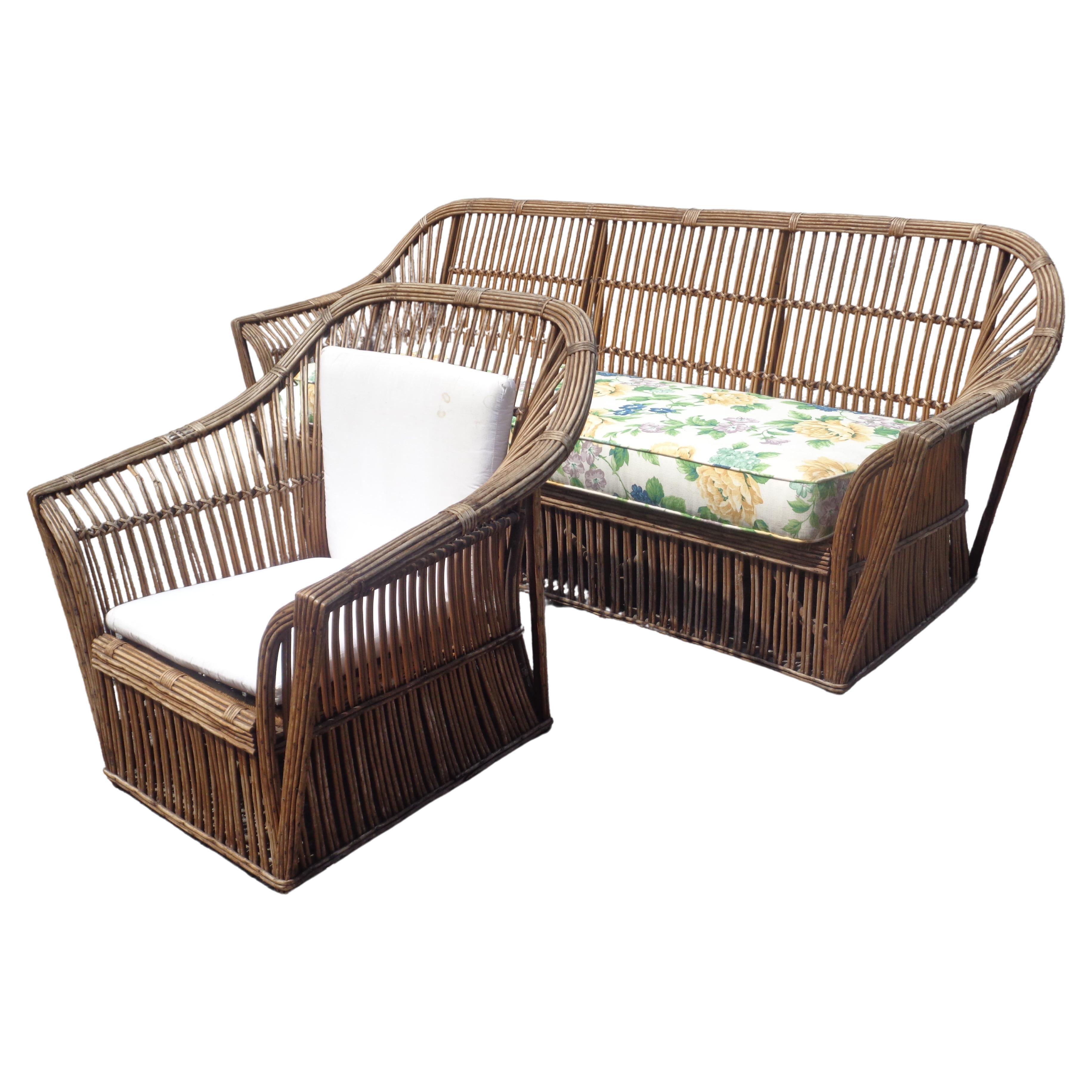 American Stick Wicker Set - Sofa and Matching Lounge Chair, Circa 1930 8