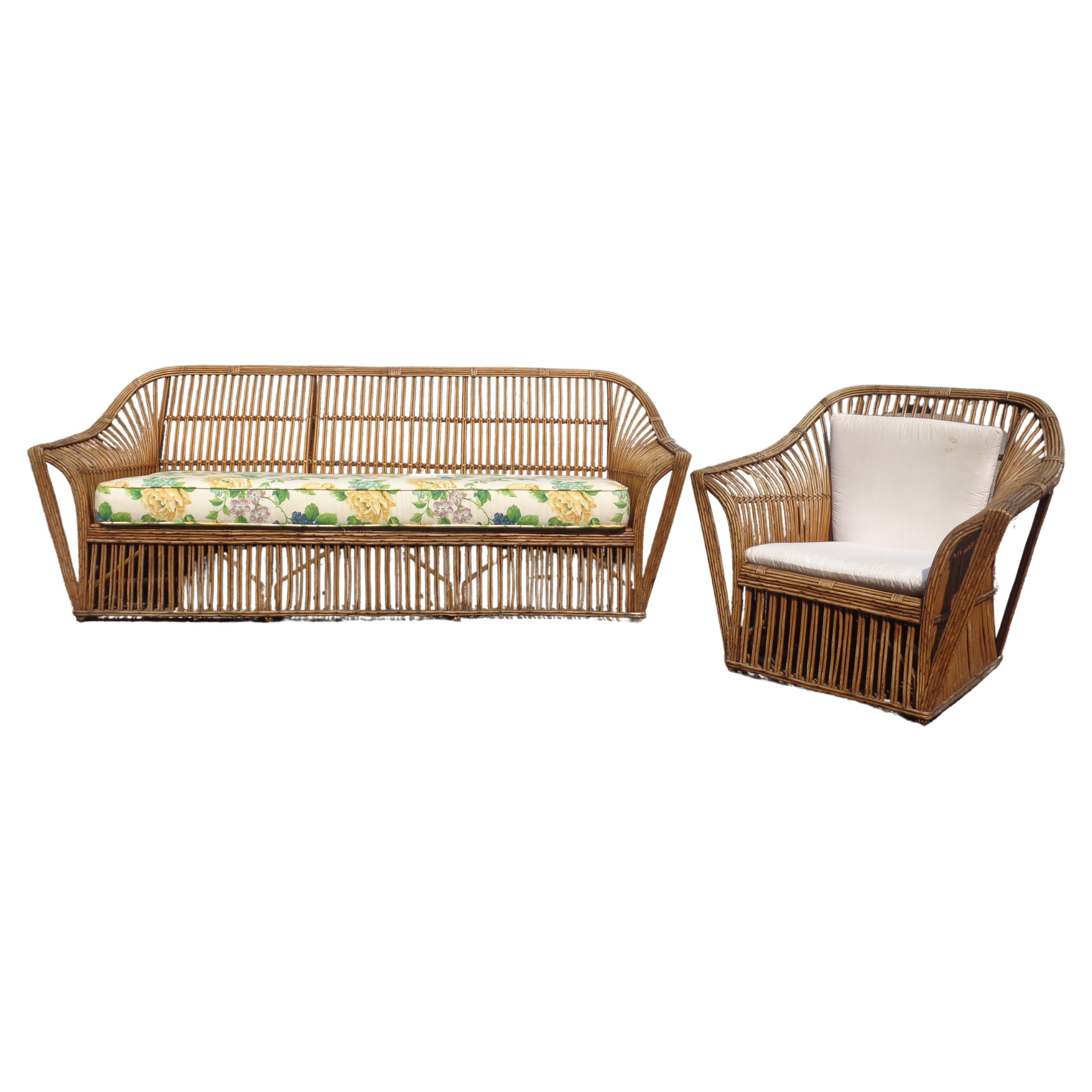 Hand-Crafted American Stick Wicker Set - Sofa and Matching Lounge Chair, Circa 1930