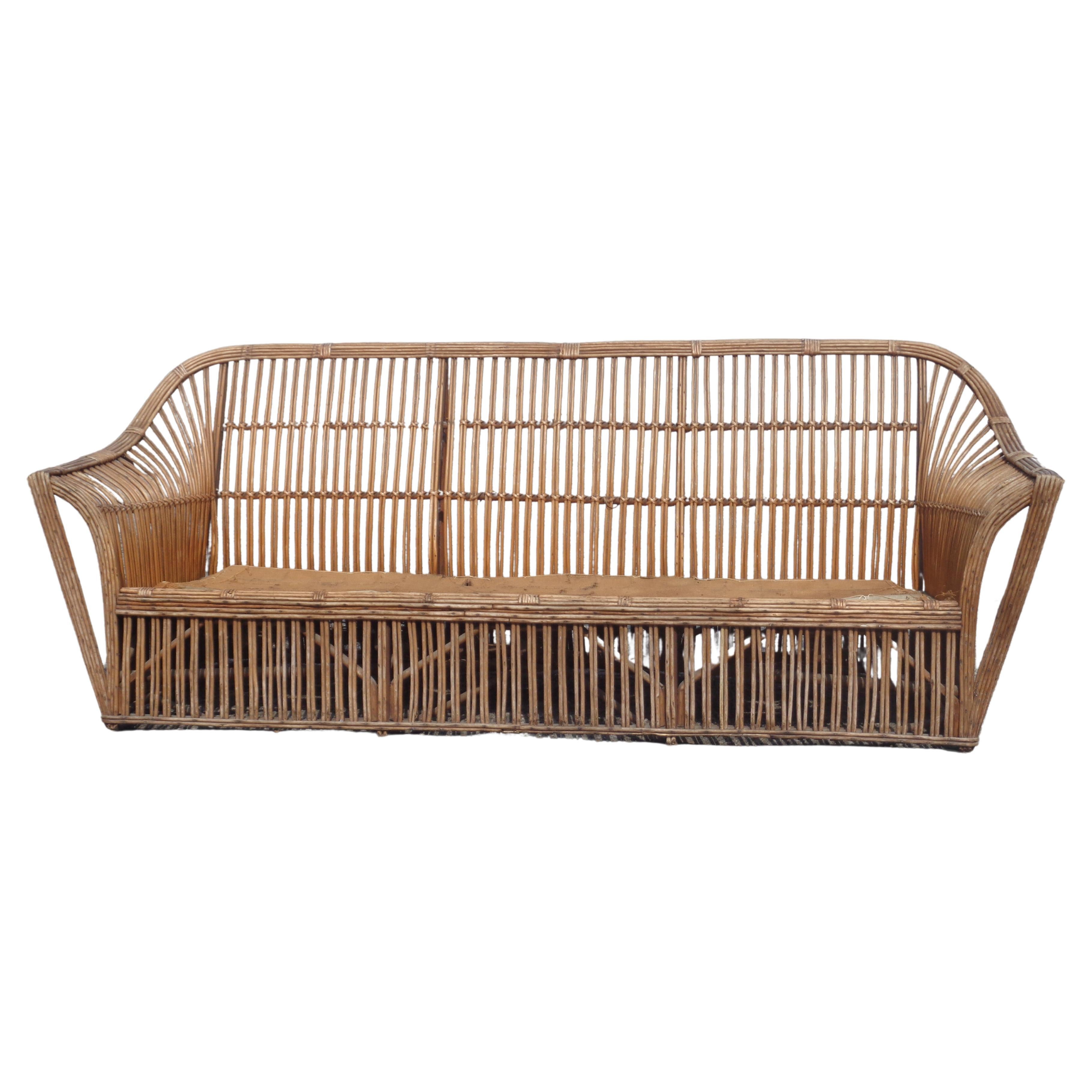 20th Century American Stick Wicker Set - Sofa and Matching Lounge Chair, Circa 1930