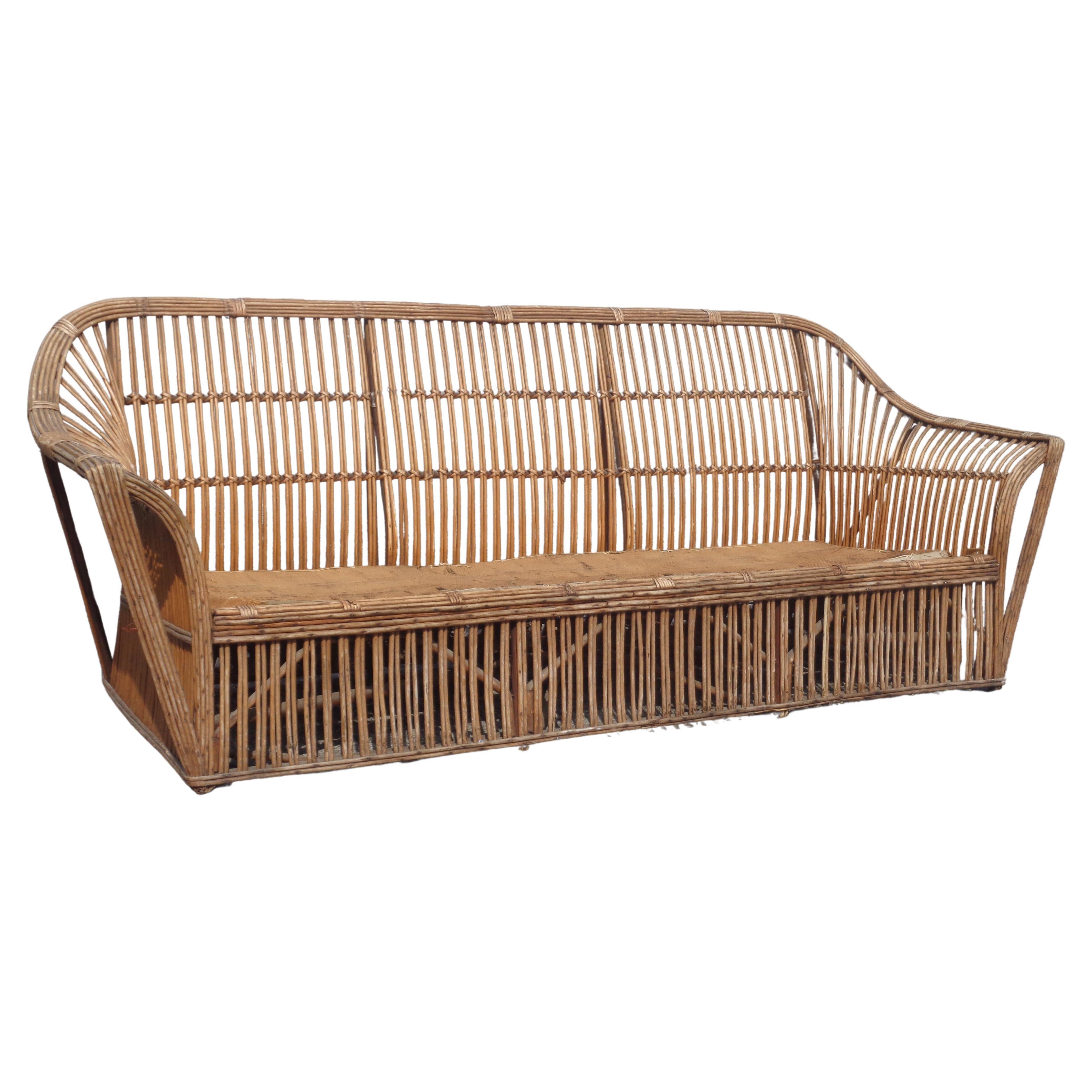 Metal American Stick Wicker Set - Sofa and Matching Lounge Chair, Circa 1930