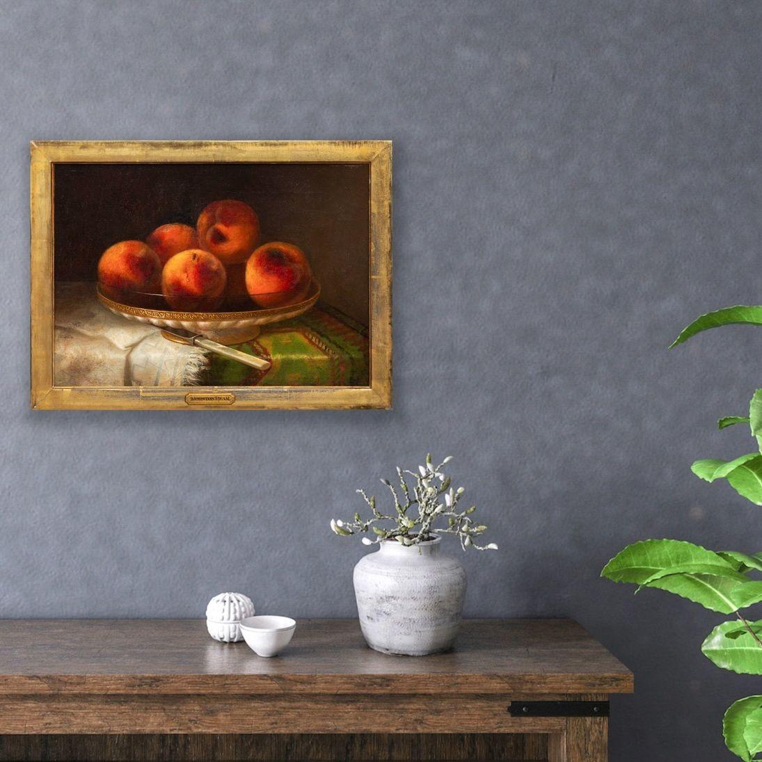 MORSTON CONSTANTINE REAM
United States, 1840-1898

Still Life of Six Peaches in a Porcelain and Glass Bowl with a Knife

Oil on canvas  unsigned  circa 1880

Item # 403EDF06S

An exquisite still-life rich with texture, color and brilliant use of