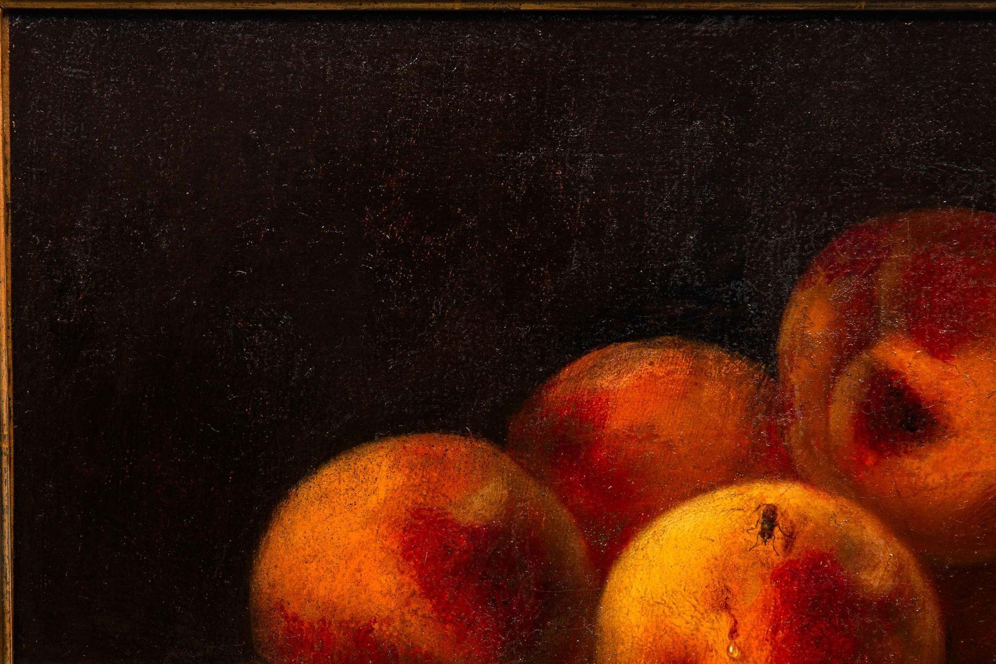 19th Century American Still-Life Fruit Painting of Peaches and Fly by Morston Ream ca. 1880 For Sale