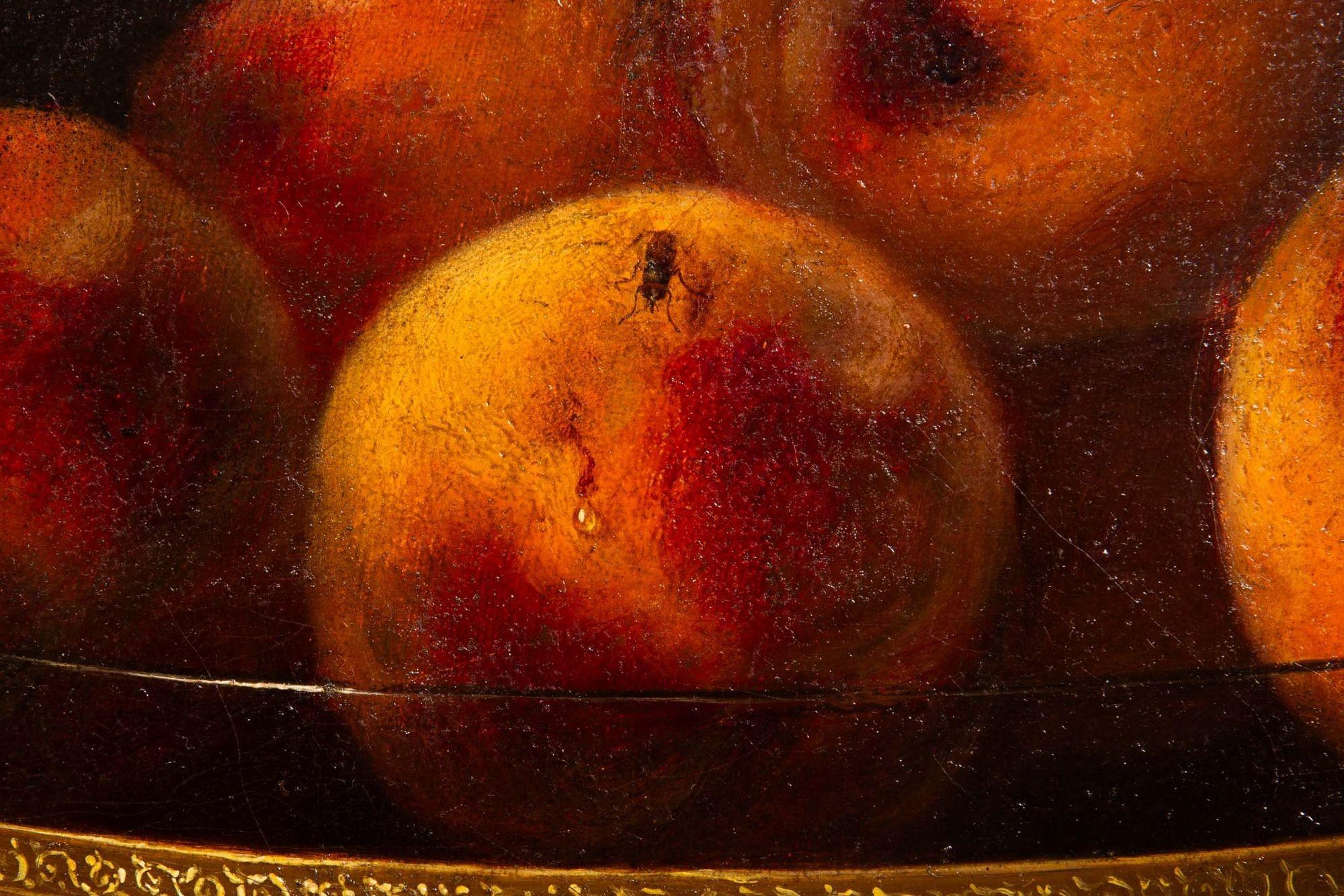 American Still-Life Fruit Painting of Peaches and Fly by Morston Ream ca. 1880 For Sale 2