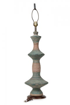 Lampe de table à grand fuseau en céramique American Stoneware avec glaçure bleue mate