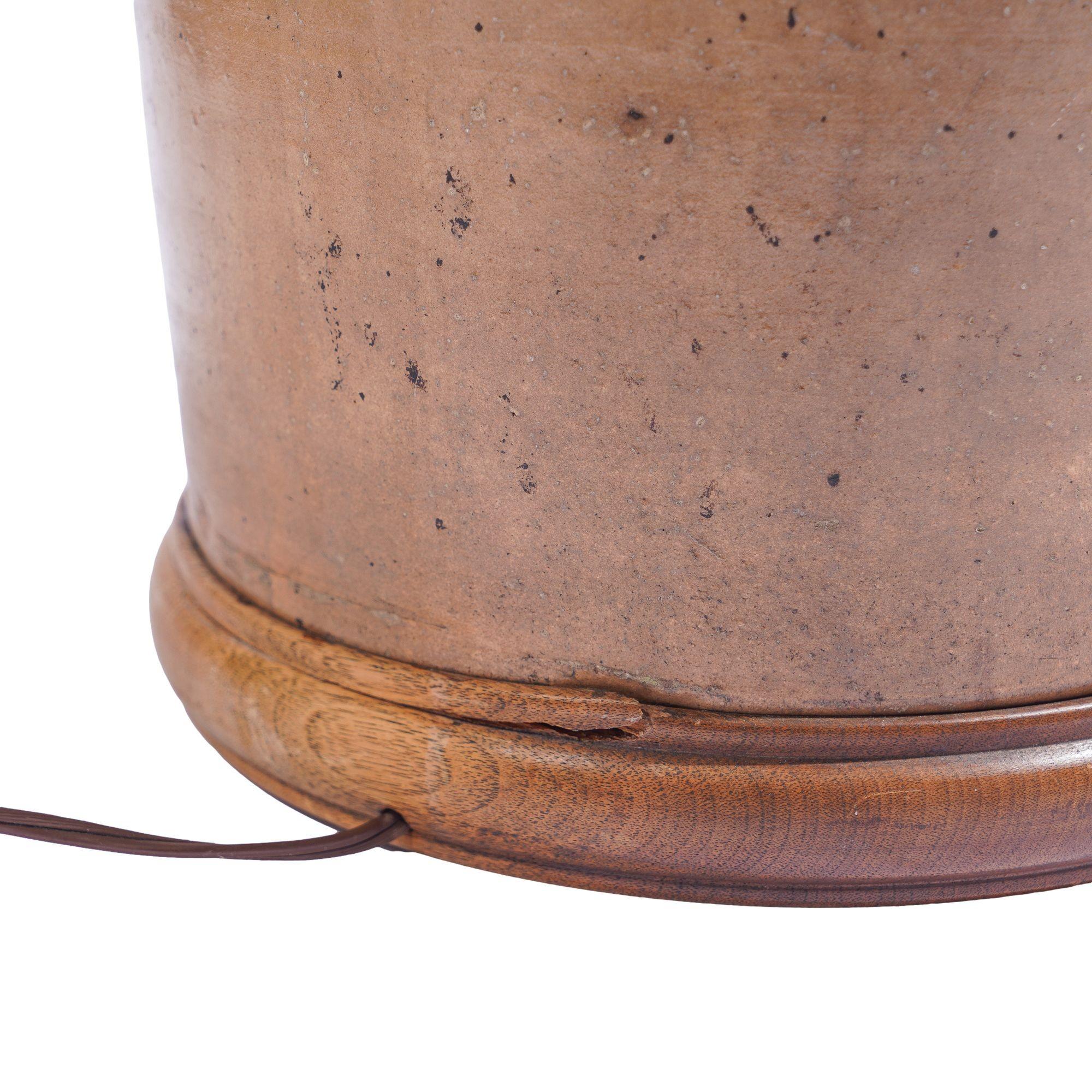 American stoneware jug lamp with hand-loomed wool lampshade, c. 1850 5
