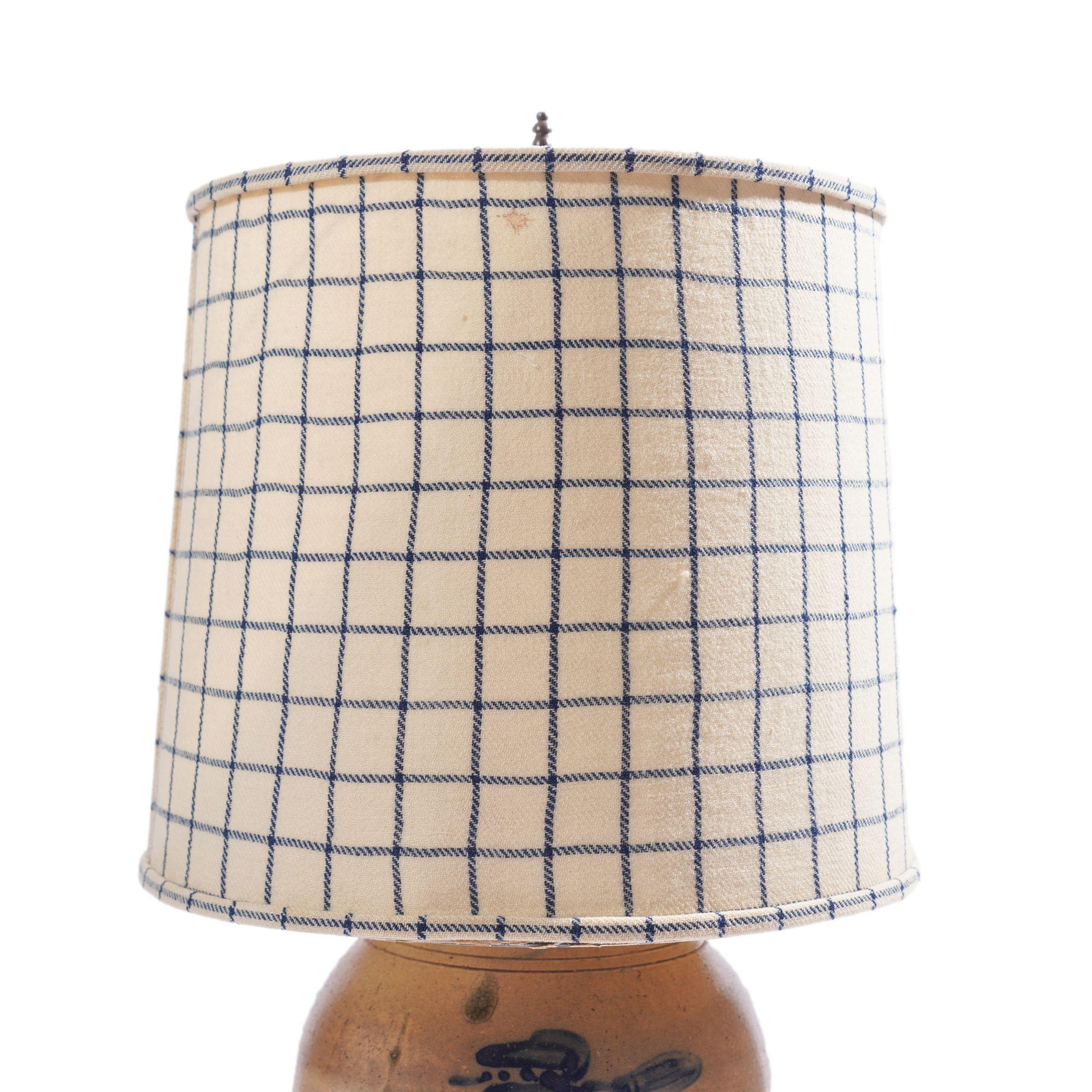 American stoneware jug lamp with hand-loomed wool lampshade, c. 1850 8