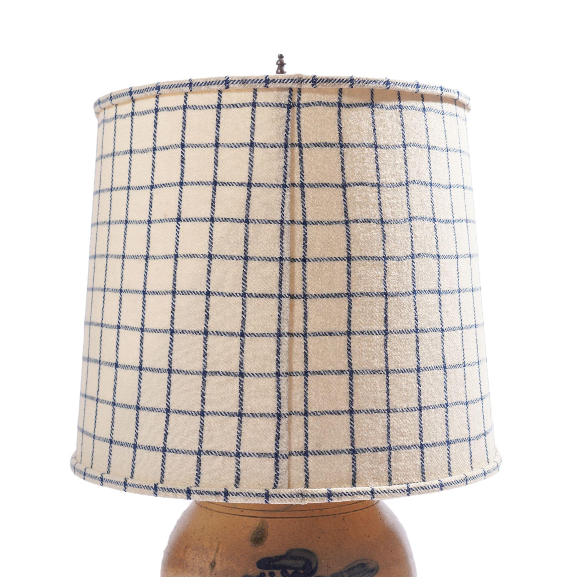 American stoneware jug lamp with hand-loomed wool lampshade, c. 1850 10
