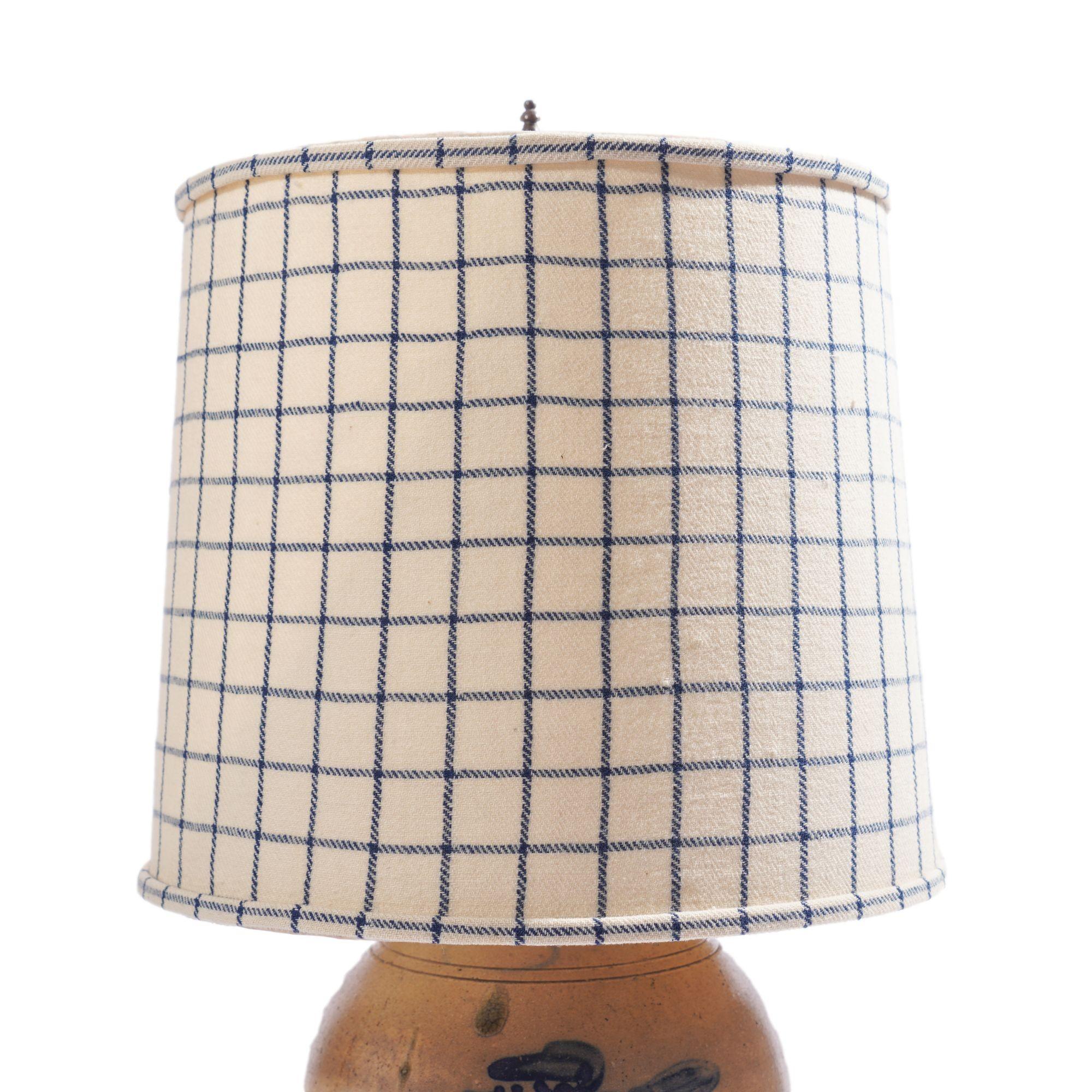 American stoneware jug lamp with hand-loomed wool lampshade, c. 1850 11