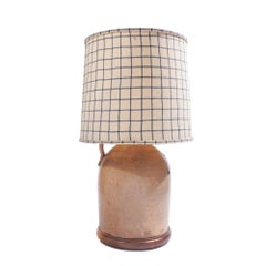 American stoneware jug lamp with hand-loomed wool lampshade, c. 1850