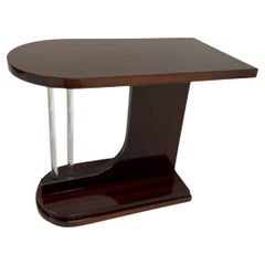 Streamline Moderno Americano  Mesa Auxiliar Art Decó Bala con Barras de Cristal C.1930