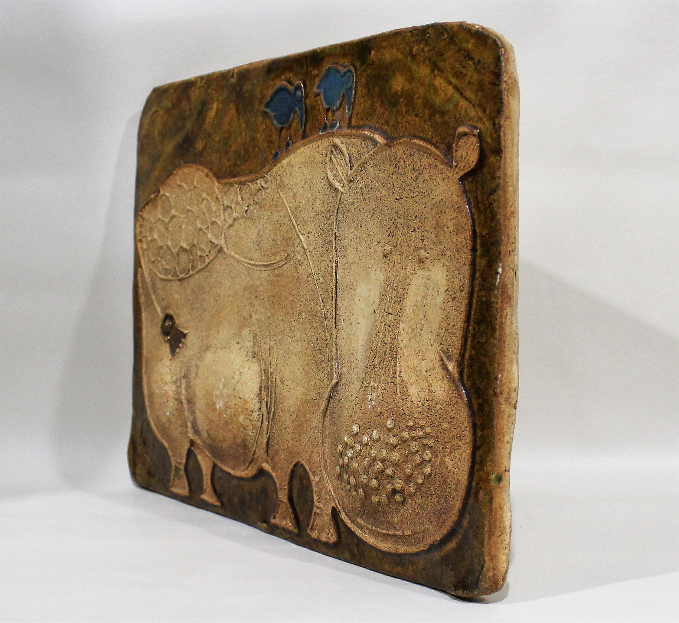 Mid-Century Modern American Studio Ceramic Hippo Wall Plaque by Hal Fromhold For Sale