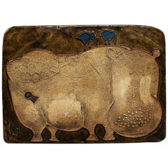 American Studio Ceramic Hippo Wall Plaque by Hal Fromhold