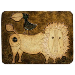 American Studio Ceramic Lion Wall Plaque by Hal Fromhold