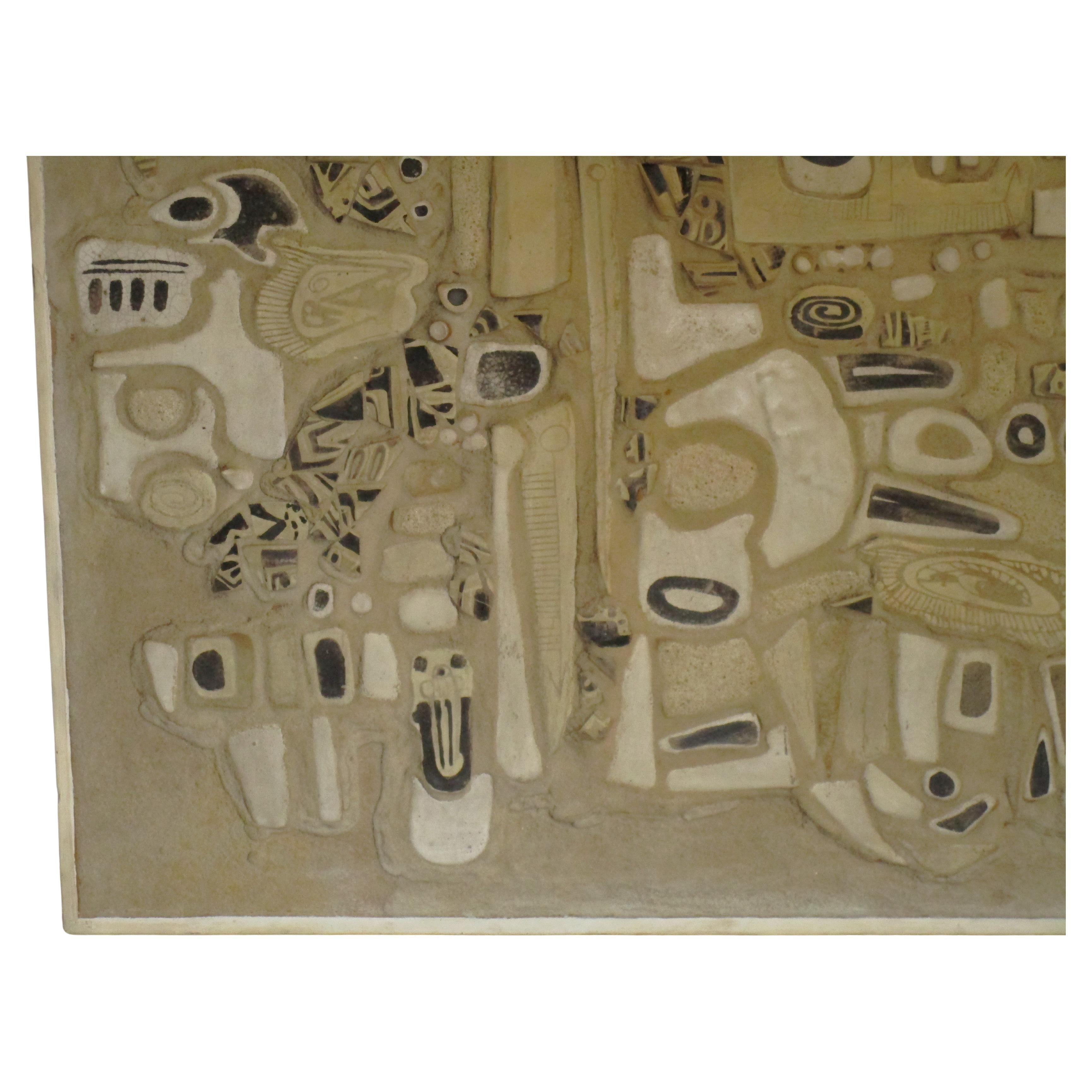 Organic Modern American Studio Ceramic Tile Sculpture Panel by Frances Simches, 1950-1960
